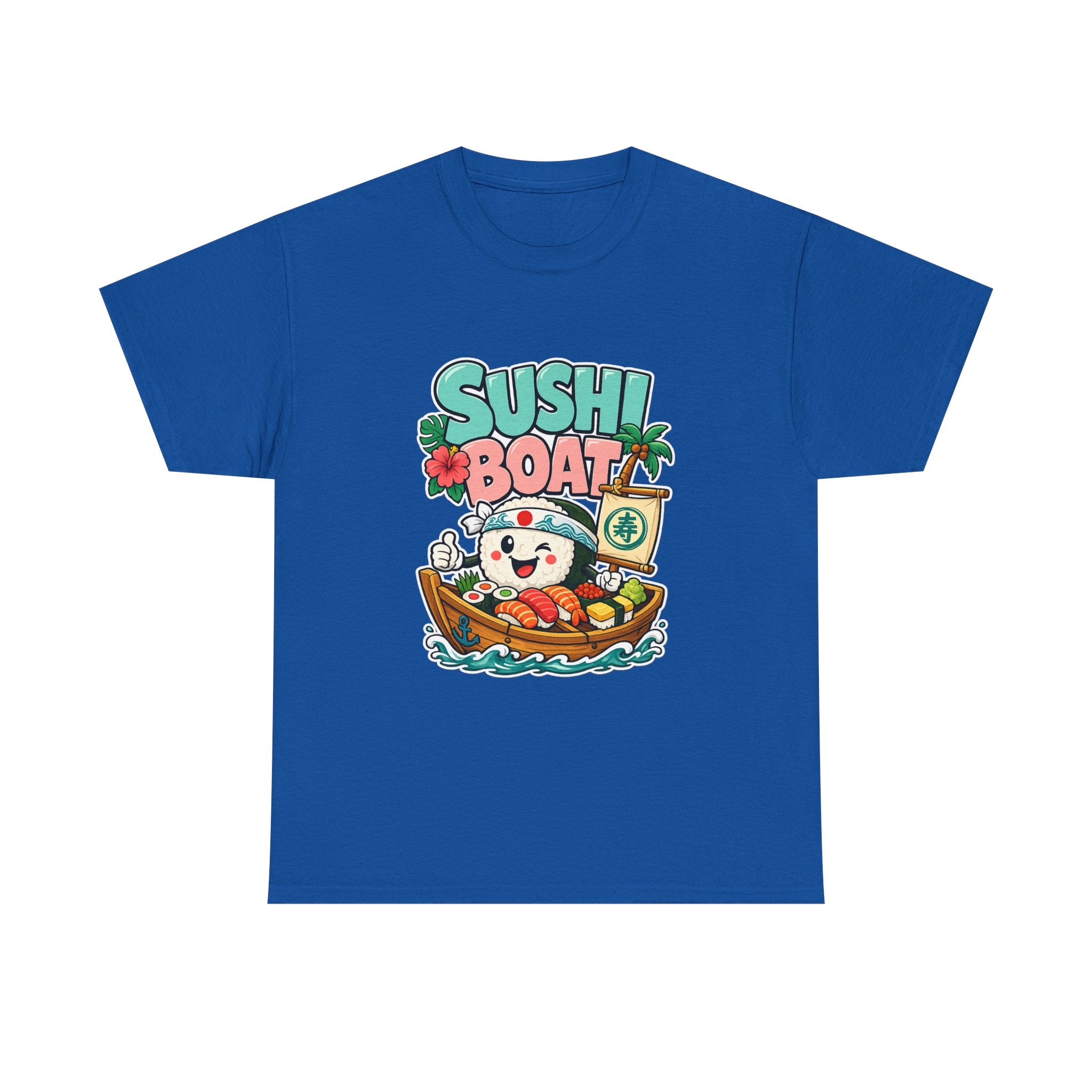 Sushi Boat Graphic Tee — Cute Kawaii Sushi Cat on Boat T-Shirt