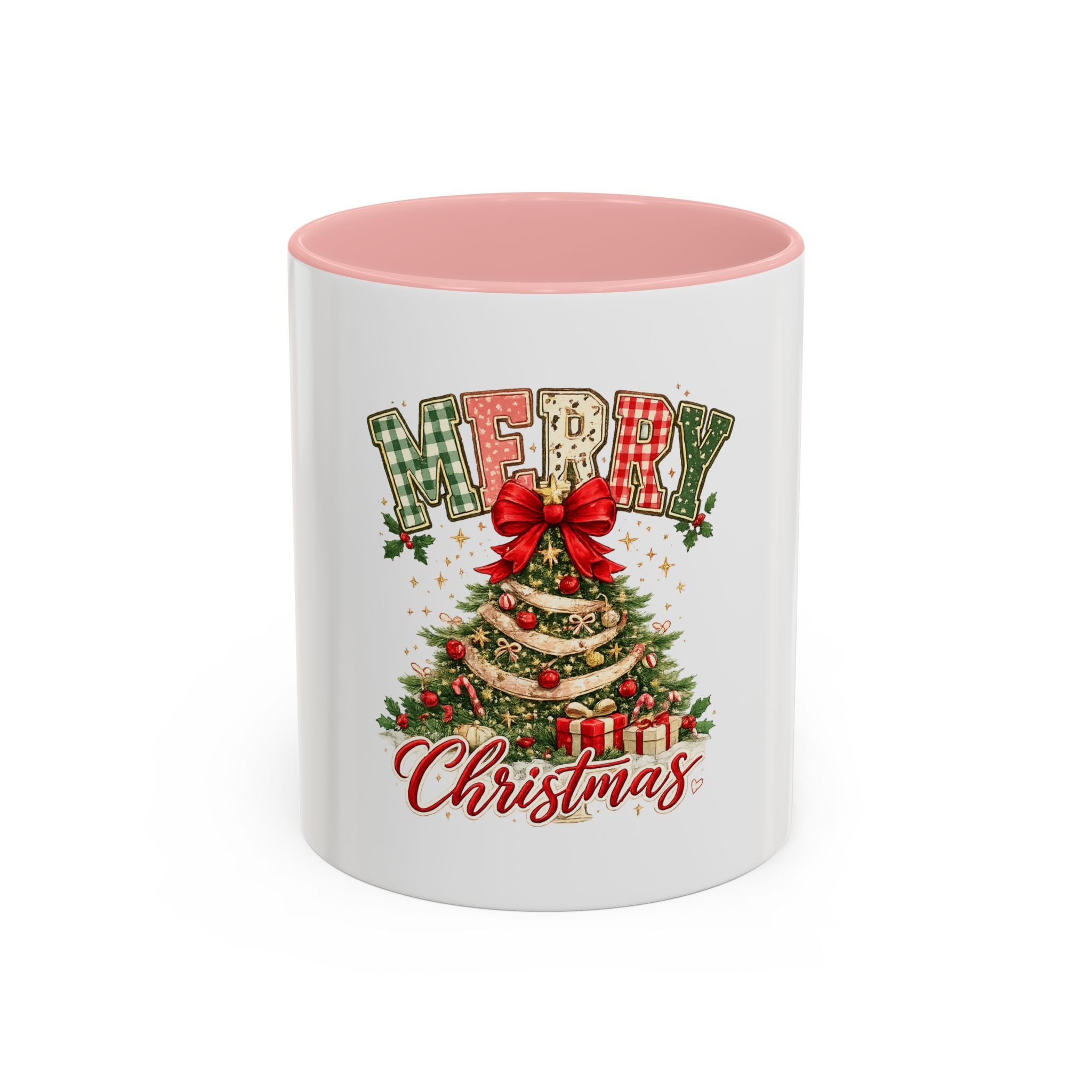 Merry Christmas Accent Coffee Mug – Festive Holiday Tree & Bow (11/15oz)