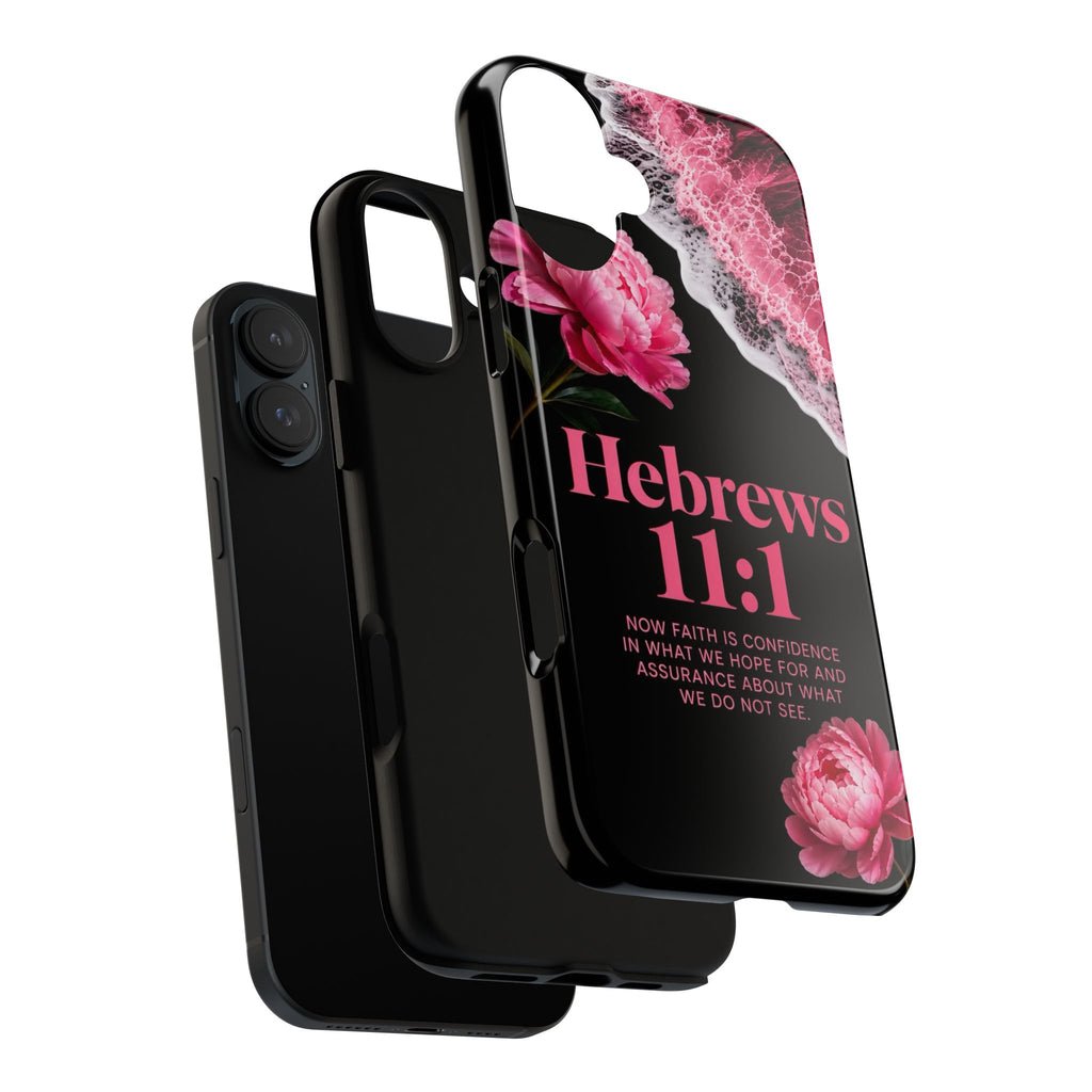 Bible Verses phone case -  Hebrews 11:1 Faith Phone Case — Pink Floral Scripture iPhone Cover
