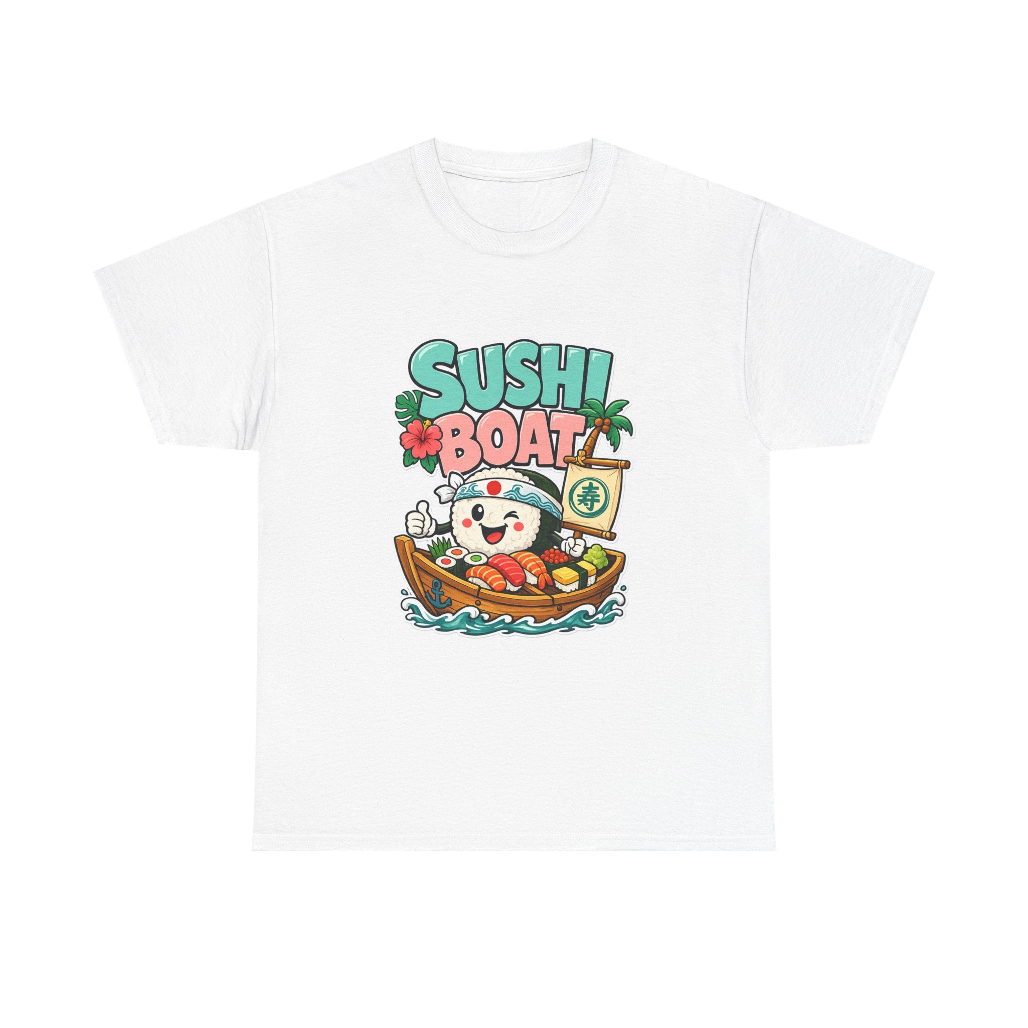 Sushi Boat Graphic Tee — Cute Kawaii Sushi Cat on Boat T-Shirt