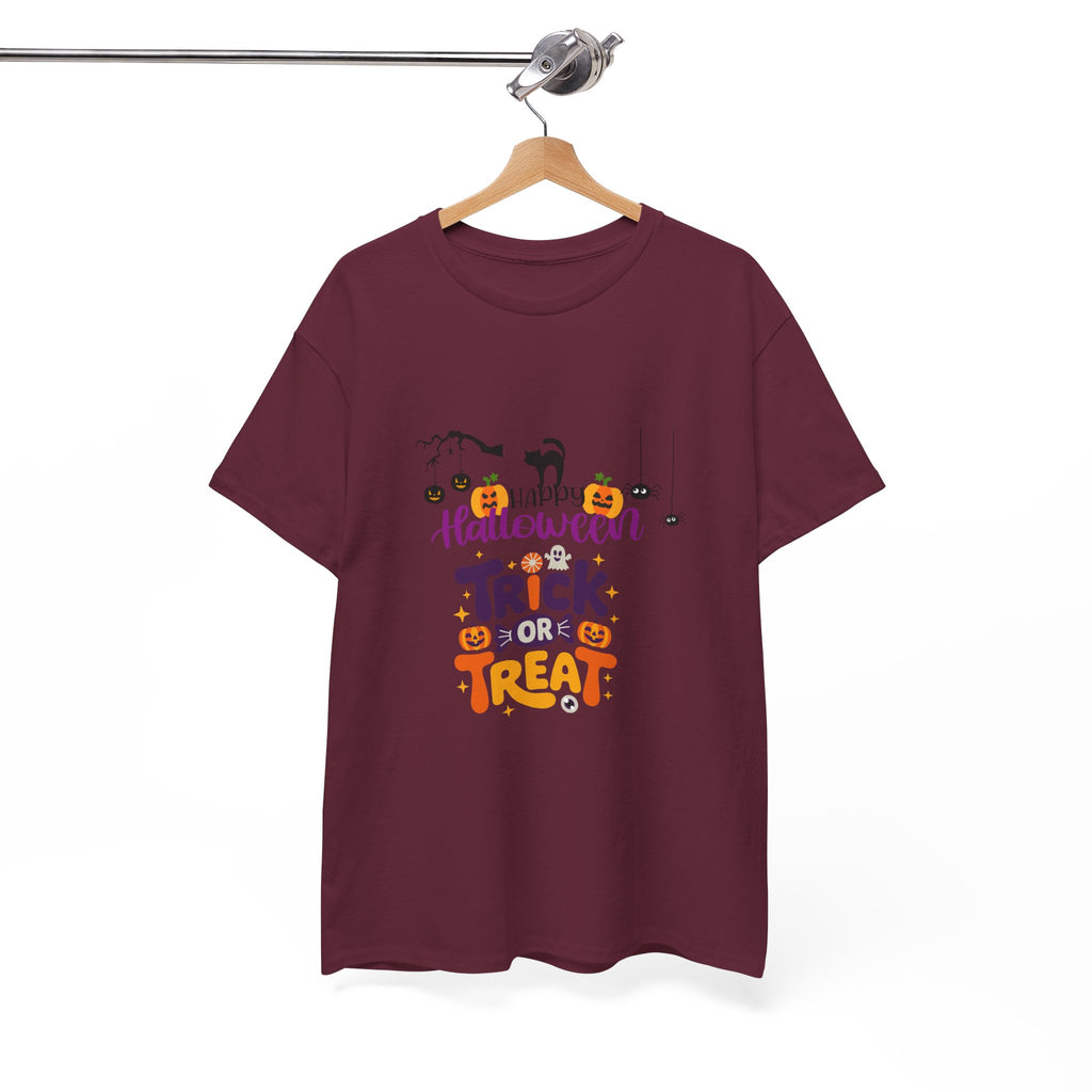 Halloween "Trick or Treat" T-Shirt — Cute Pumpkin, Cat & Spider Graphic Tee