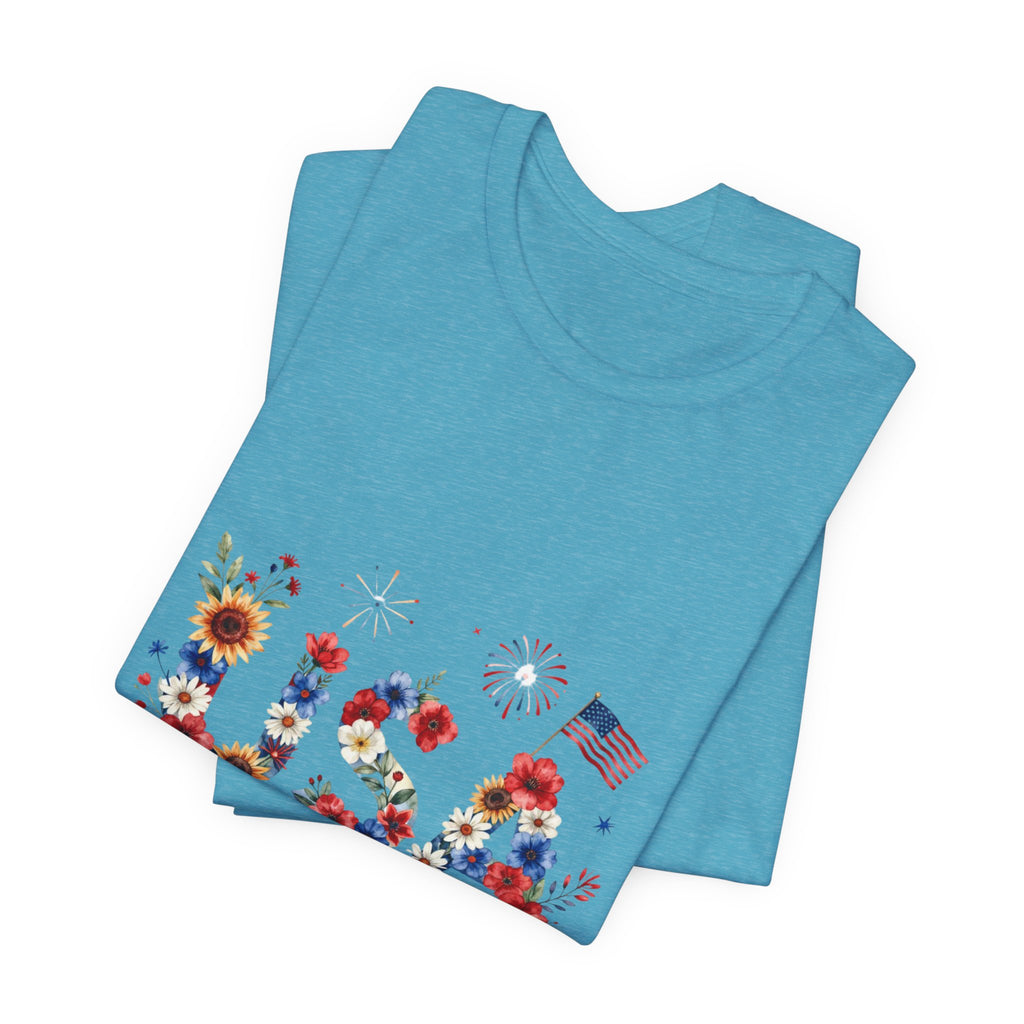 4th of July Tee Shirt Floral 'Land of the Free' T-Shirt