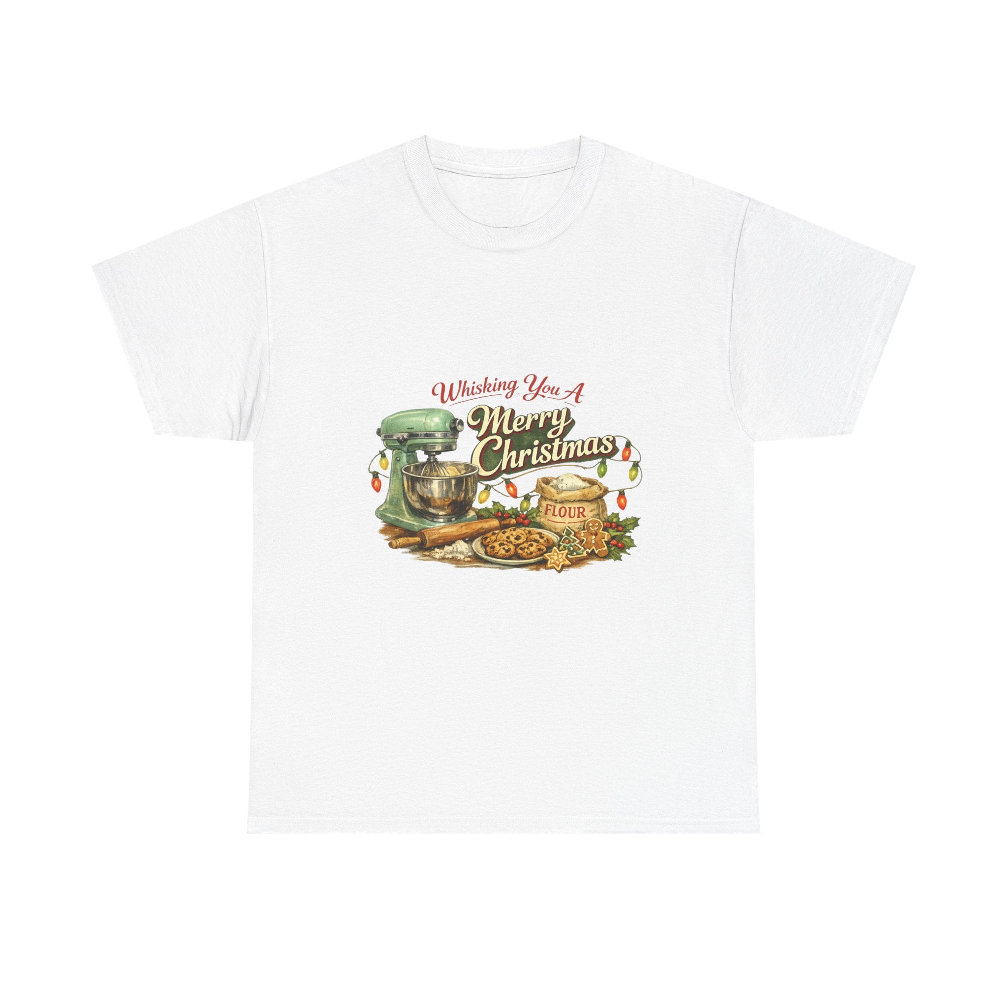Christmas Baking Tee — "Wishing You A Merry Christmas" Vintage Mixer & Cookies T-Shirt