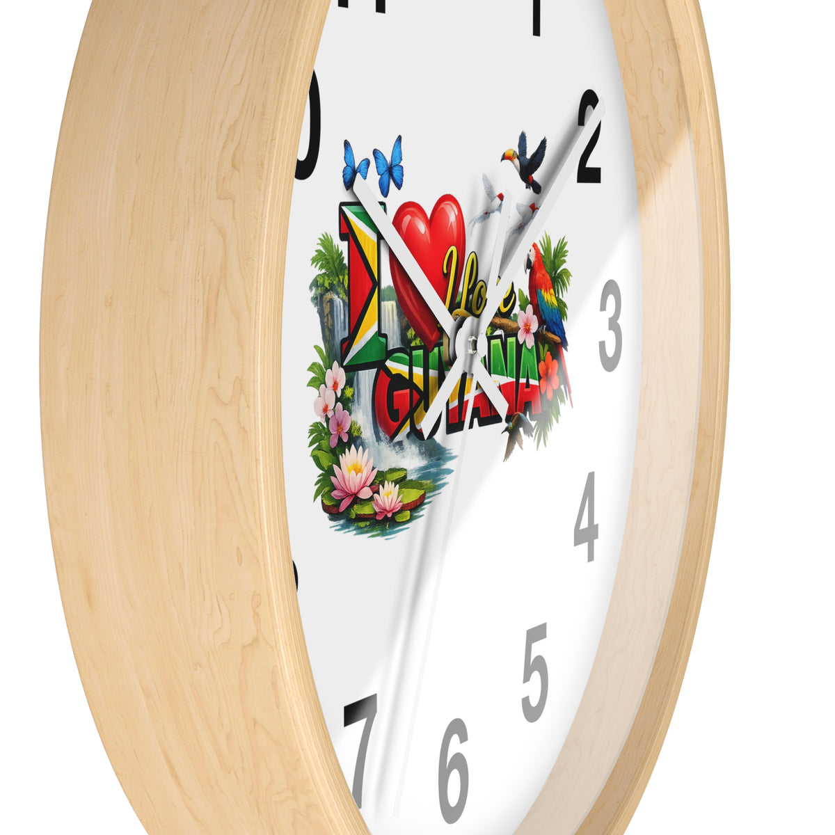 Guyana Pride Wall Clock — I Love Guyana Tropical Heart Design
