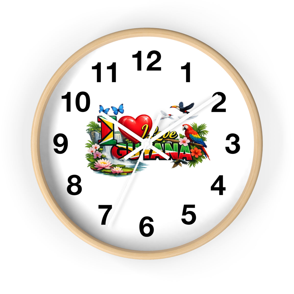 Guyana Pride Wall Clock — I Love Guyana Tropical Heart Design