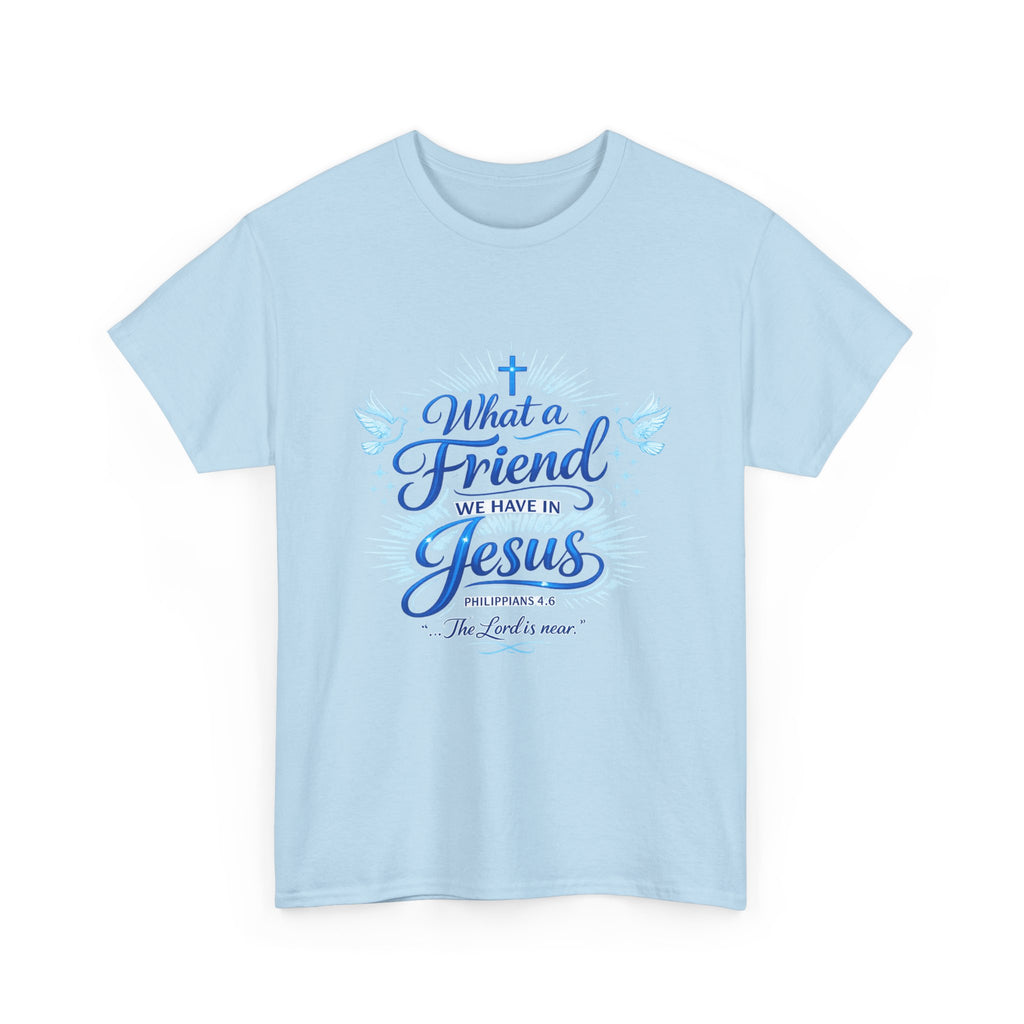 Christian Tee — “What a Friend We Have in Jesus” Inspirational Faith T-Shirt