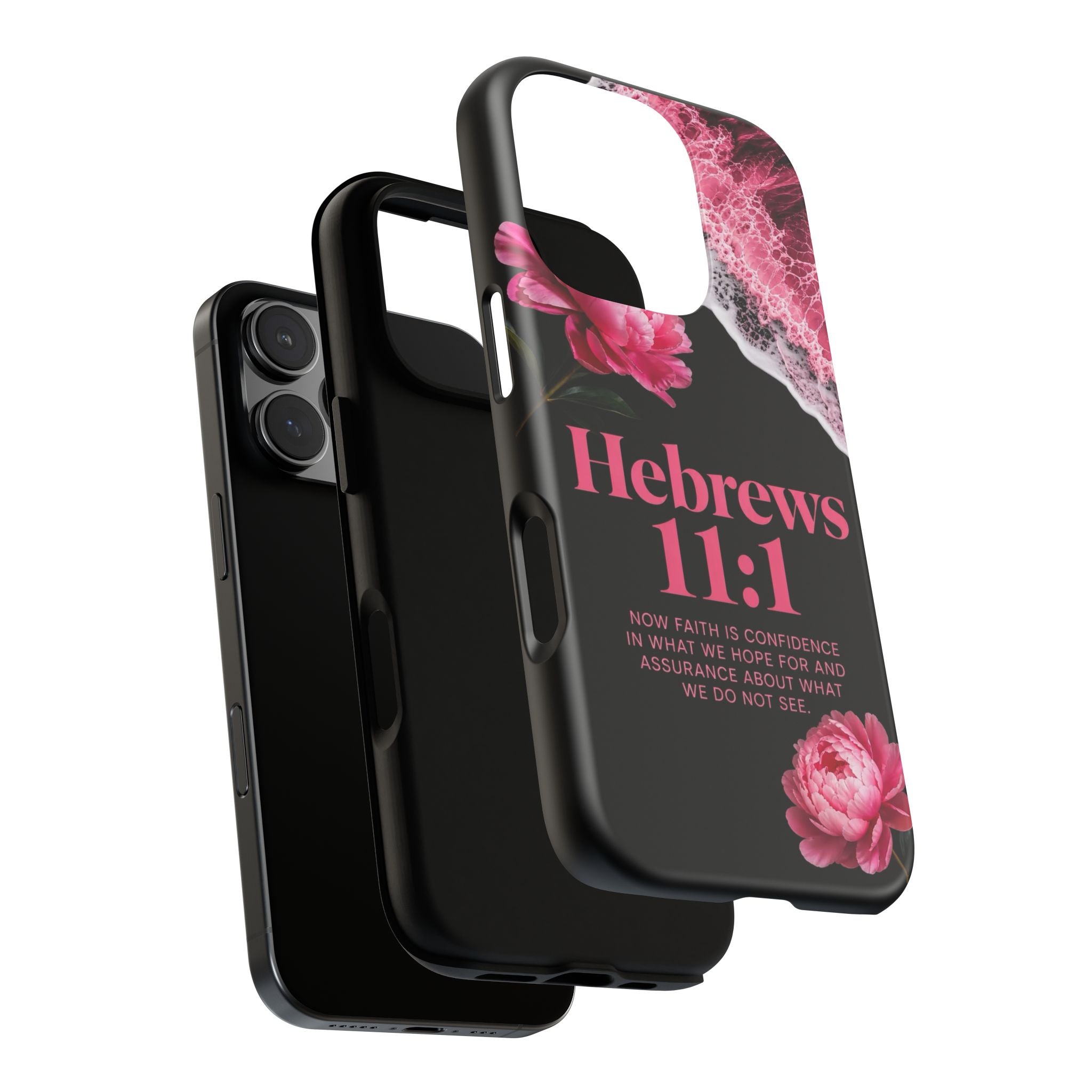 Bible Verses phone case -  Hebrews 11:1 Faith Phone Case — Pink Floral Scripture iPhone Cover