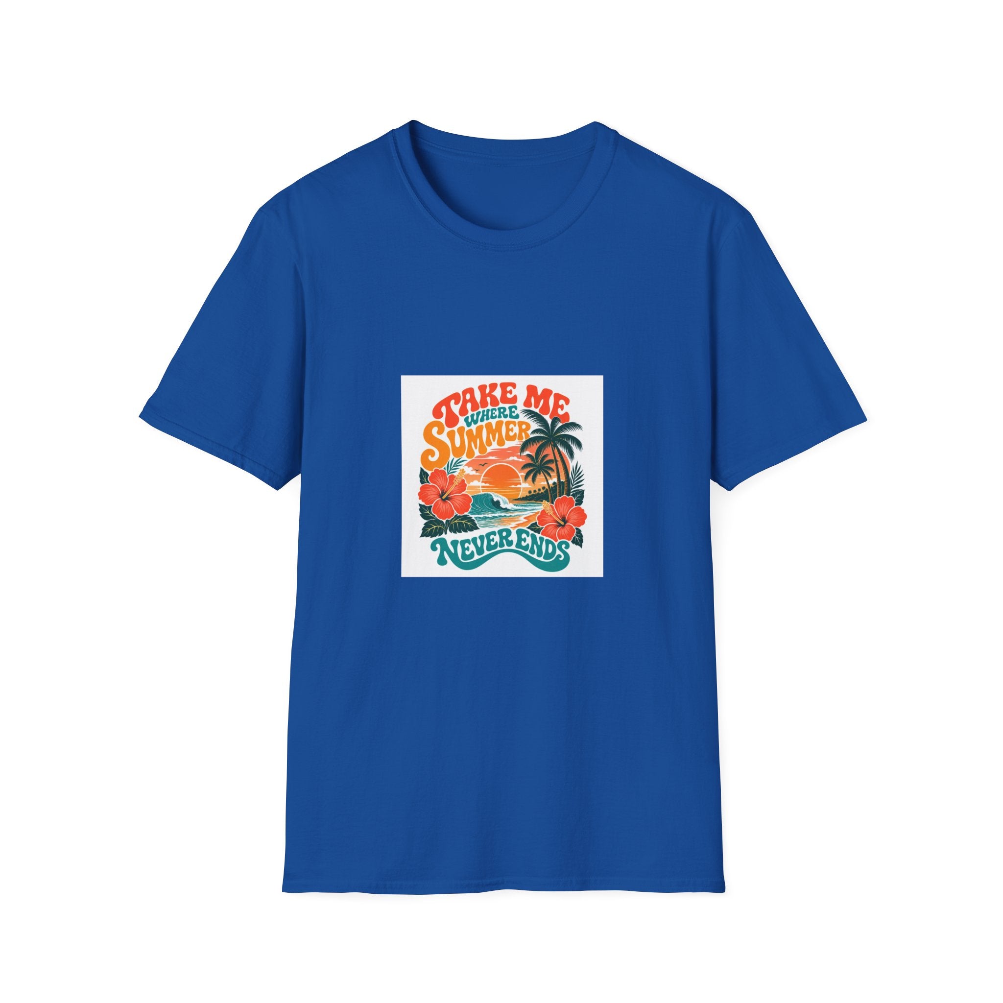 Summer  T-Shirts Summer Never Ends" Retro Palm Graphic Tee