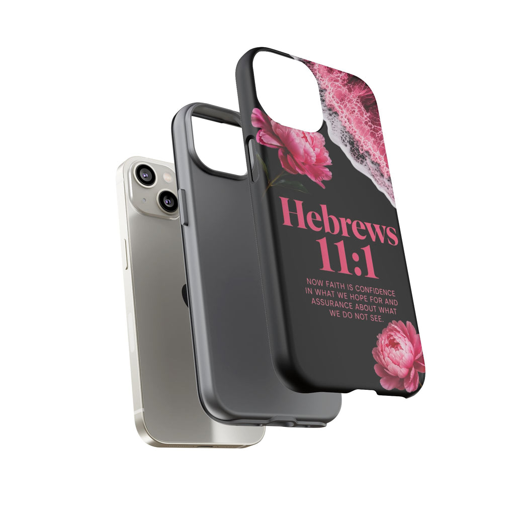 Bible Verses phone case -  Hebrews 11:1 Faith Phone Case — Pink Floral Scripture iPhone Cover