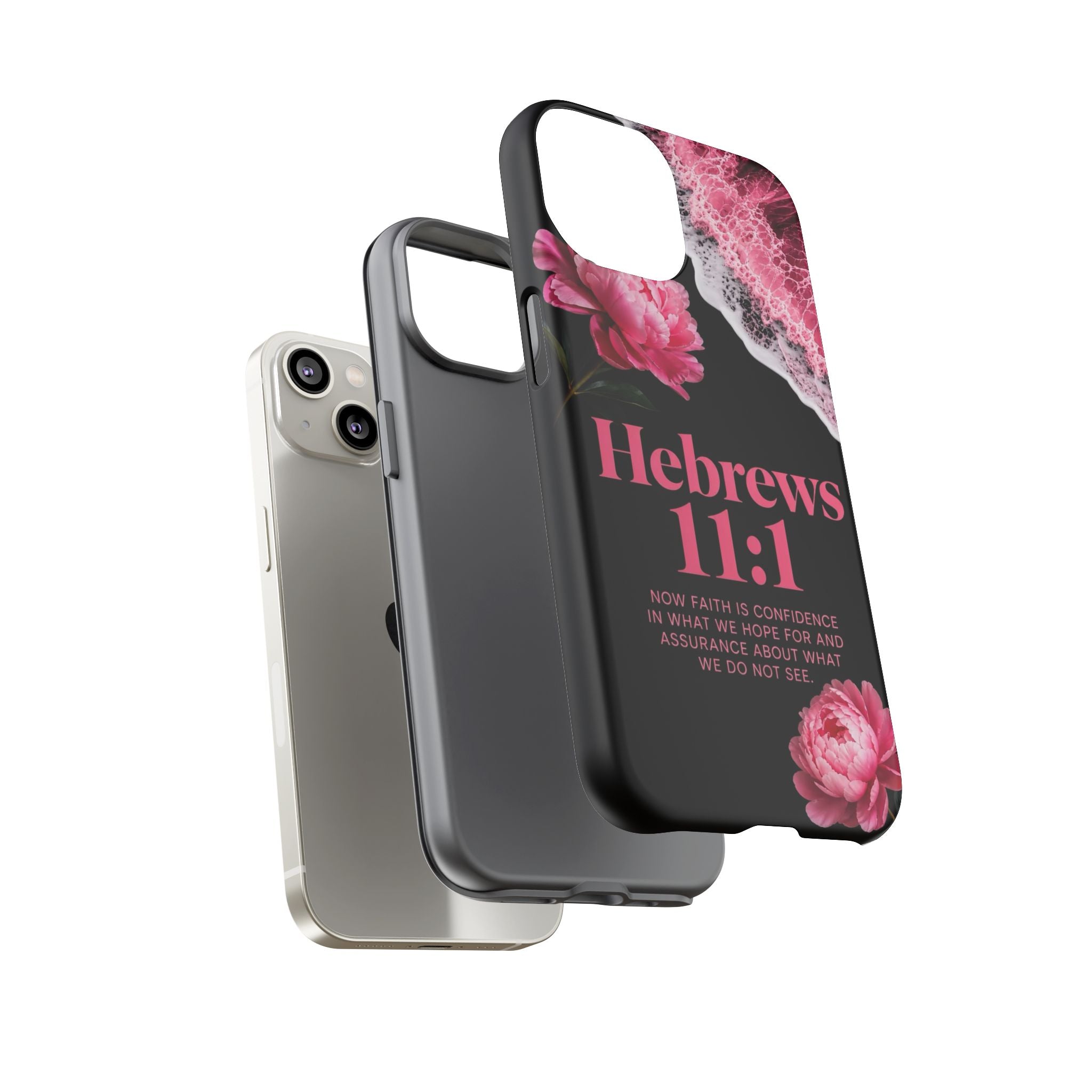Bible Verses phone case -  Hebrews 11:1 Faith Phone Case — Pink Floral Scripture iPhone Cover
