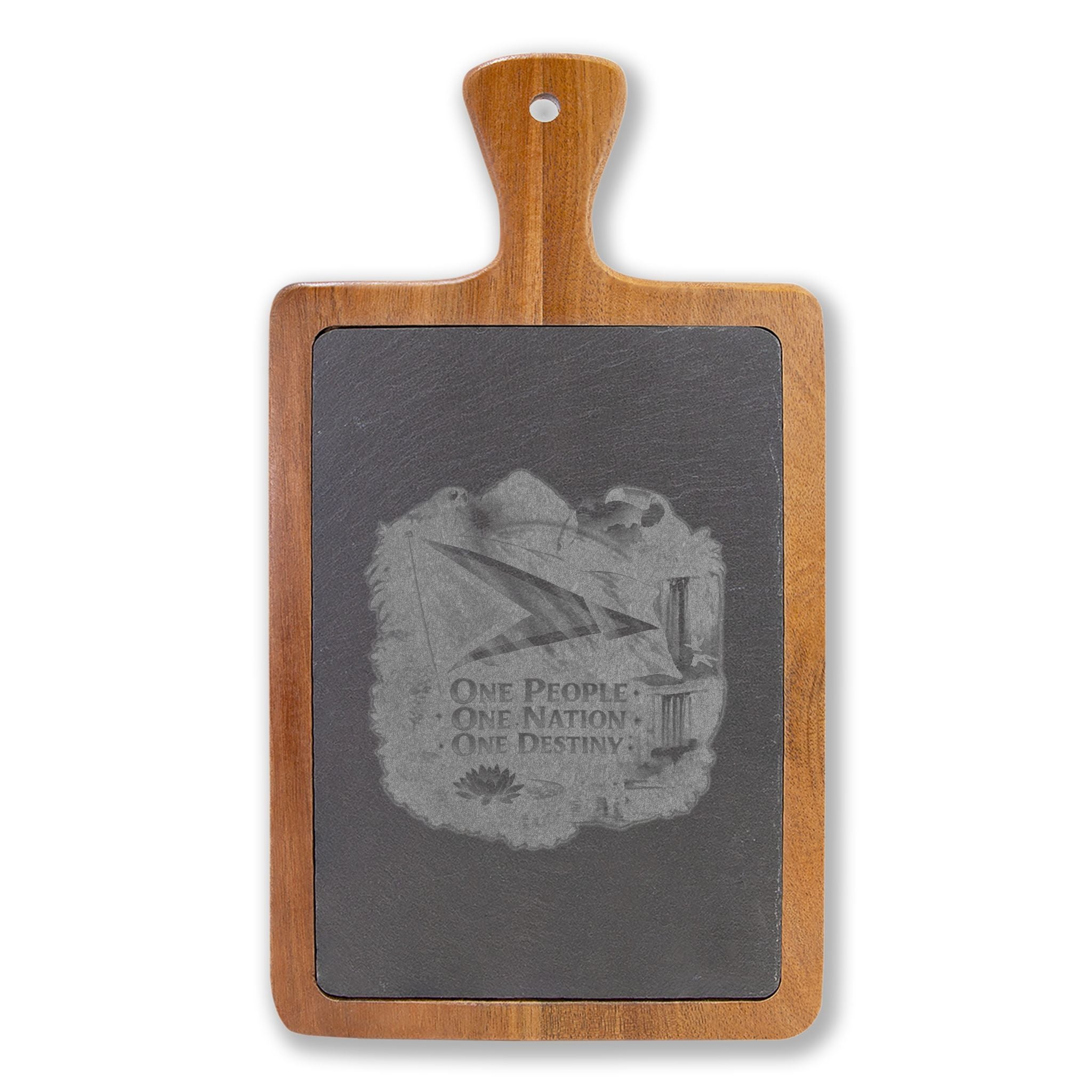 Engraved Acacia Charcuterie Board with Slate Insert & Cheese Tools