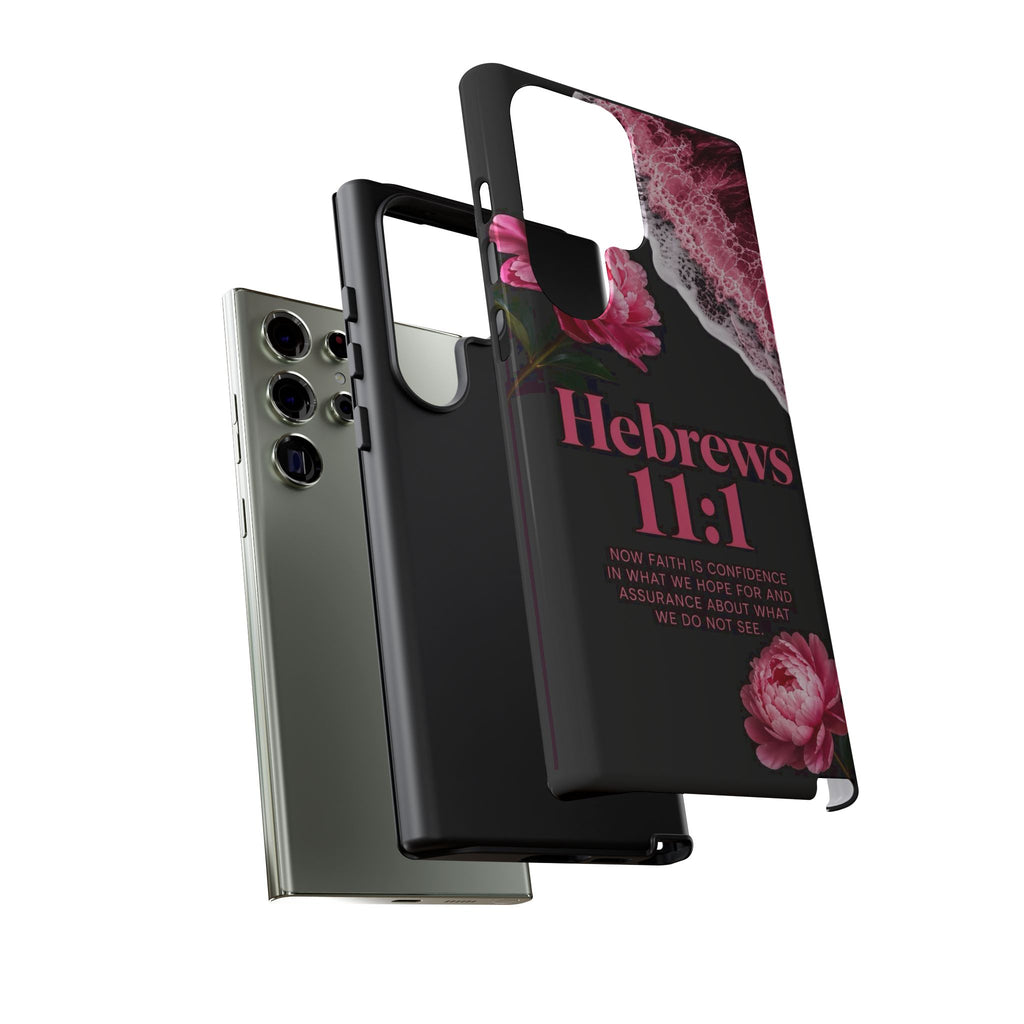 Bible Verses phone case -  Hebrews 11:1 Faith Phone Case — Pink Floral Scripture iPhone Cover