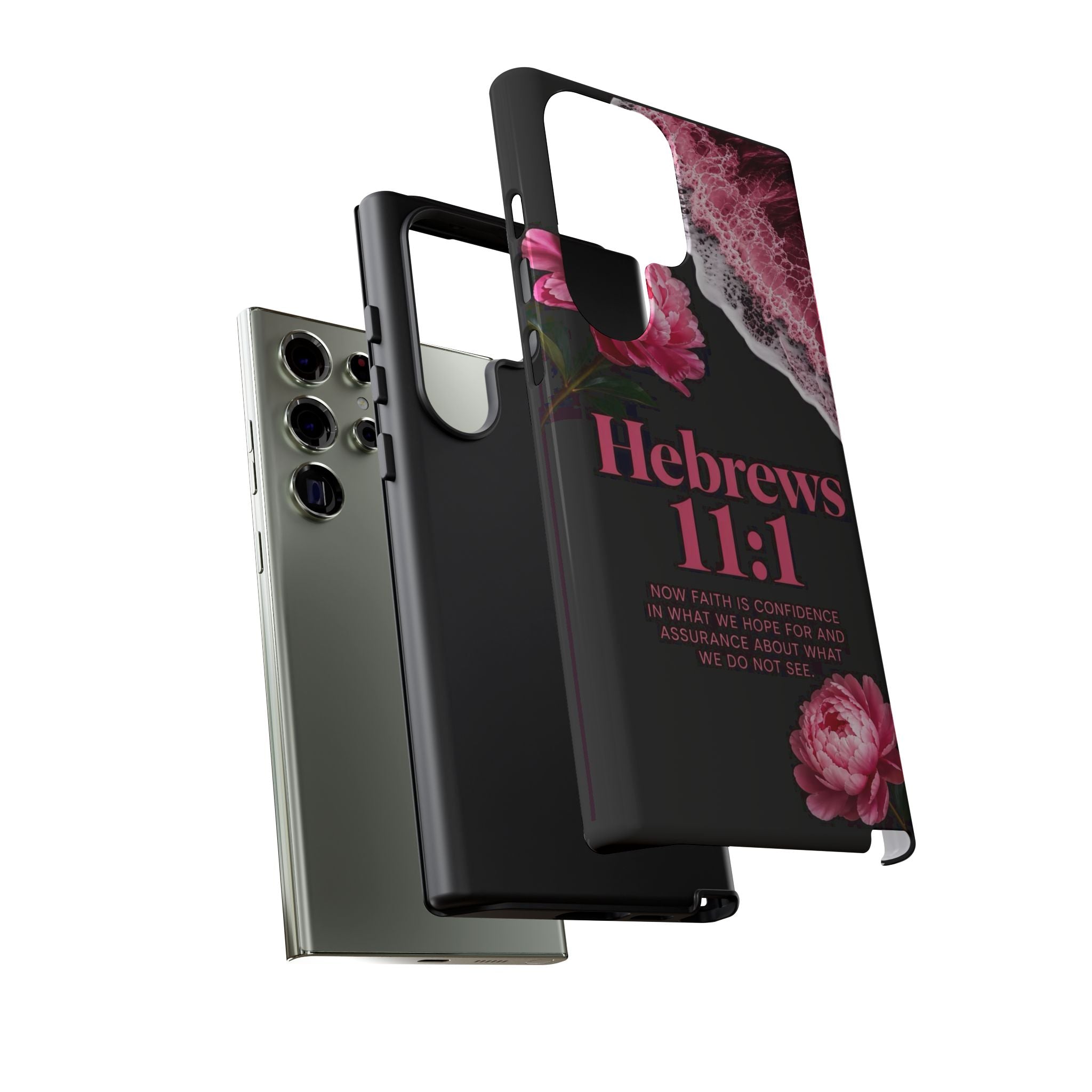 Bible Verses phone case -  Hebrews 11:1 Faith Phone Case — Pink Floral Scripture iPhone Cover
