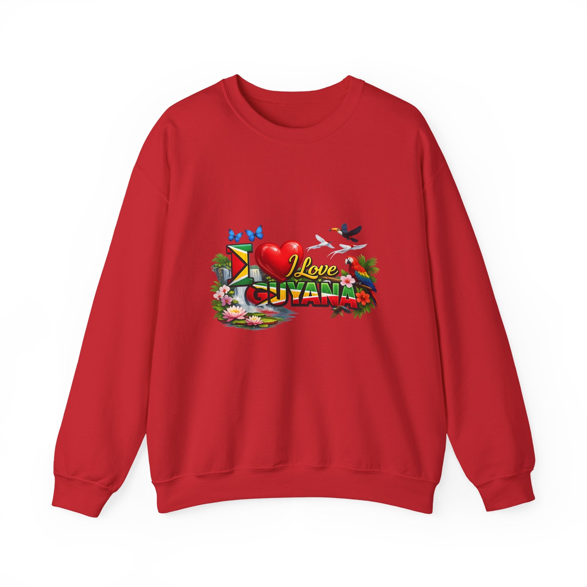 Guyana Pride Crewneck Sweatshirt — I Love Guyana Tropical Graphic Unisex