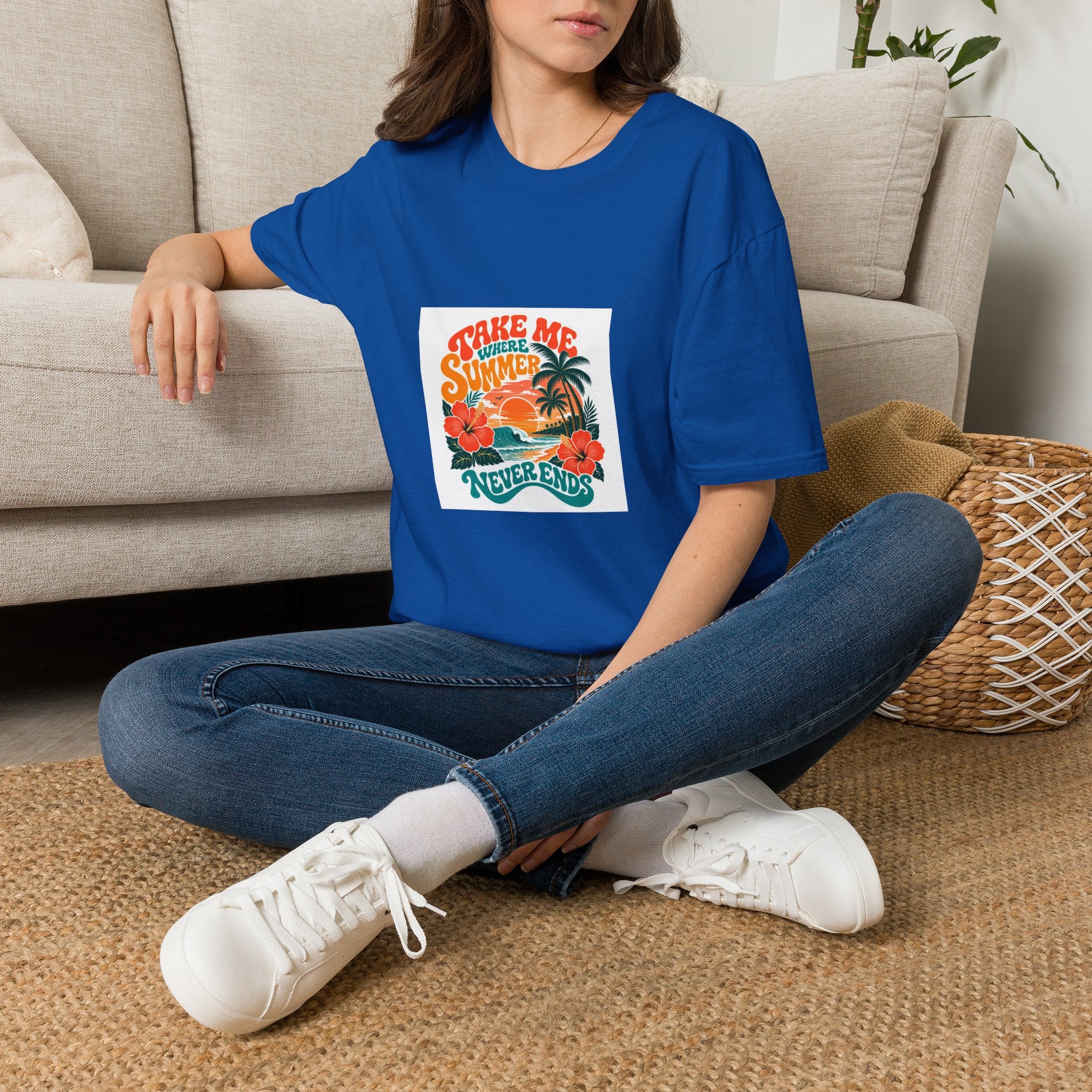 Summer  T-Shirts Summer Never Ends" Retro Palm Graphic Tee