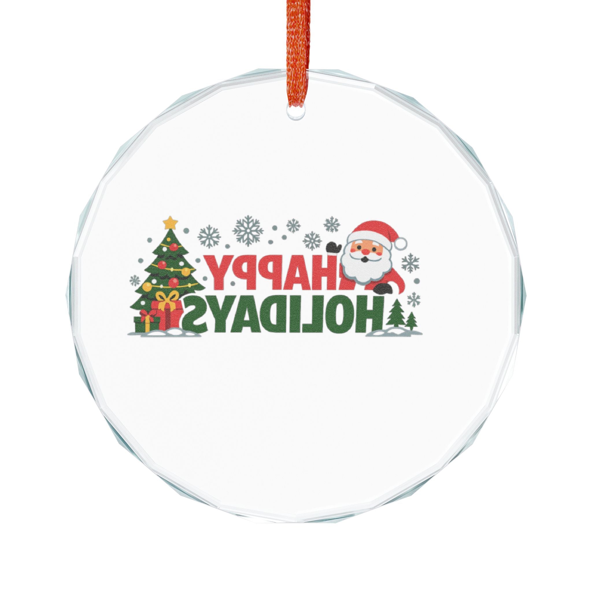 Glass Ornament — 'Happy Holidays' Santa & Tree Christmas Decoration