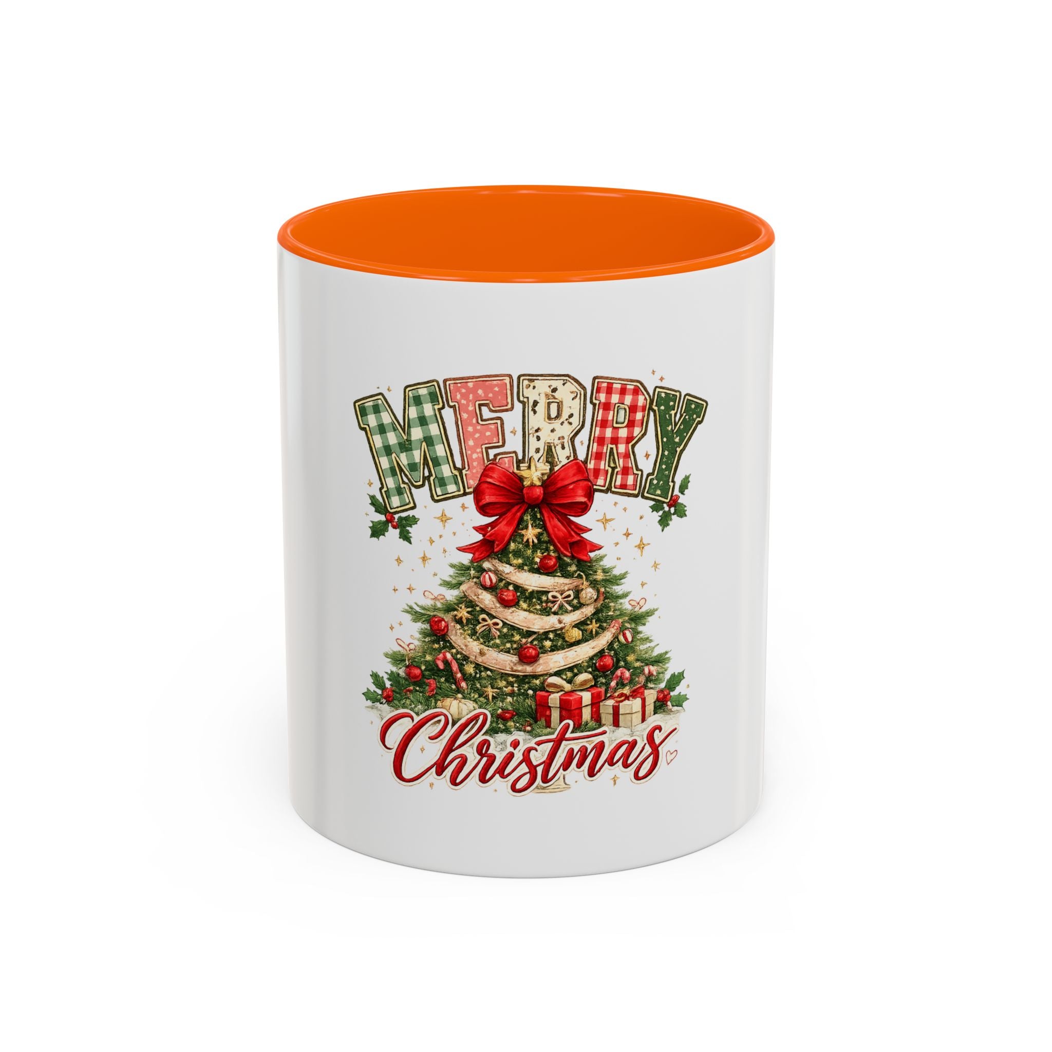 Merry Christmas Accent Coffee Mug – Festive Holiday Tree & Bow (11/15oz)