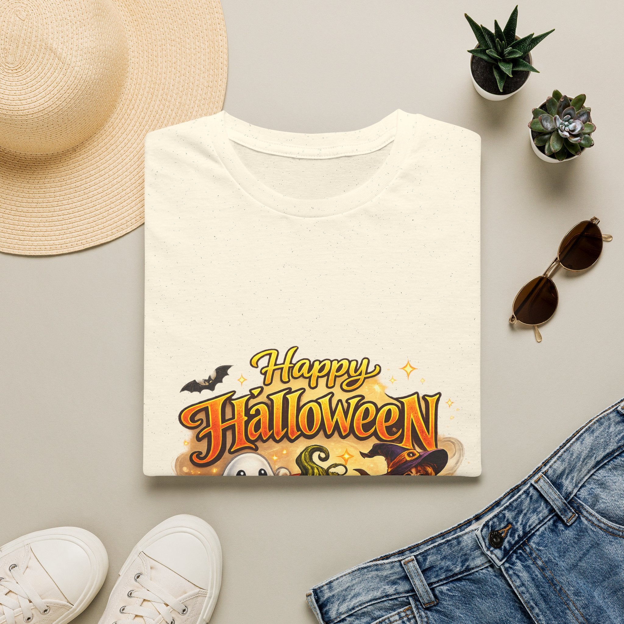 Halloween Witch and Ghost designs T-Shirt — "Happy Halloween" Pumpkin & Ghost Graphic