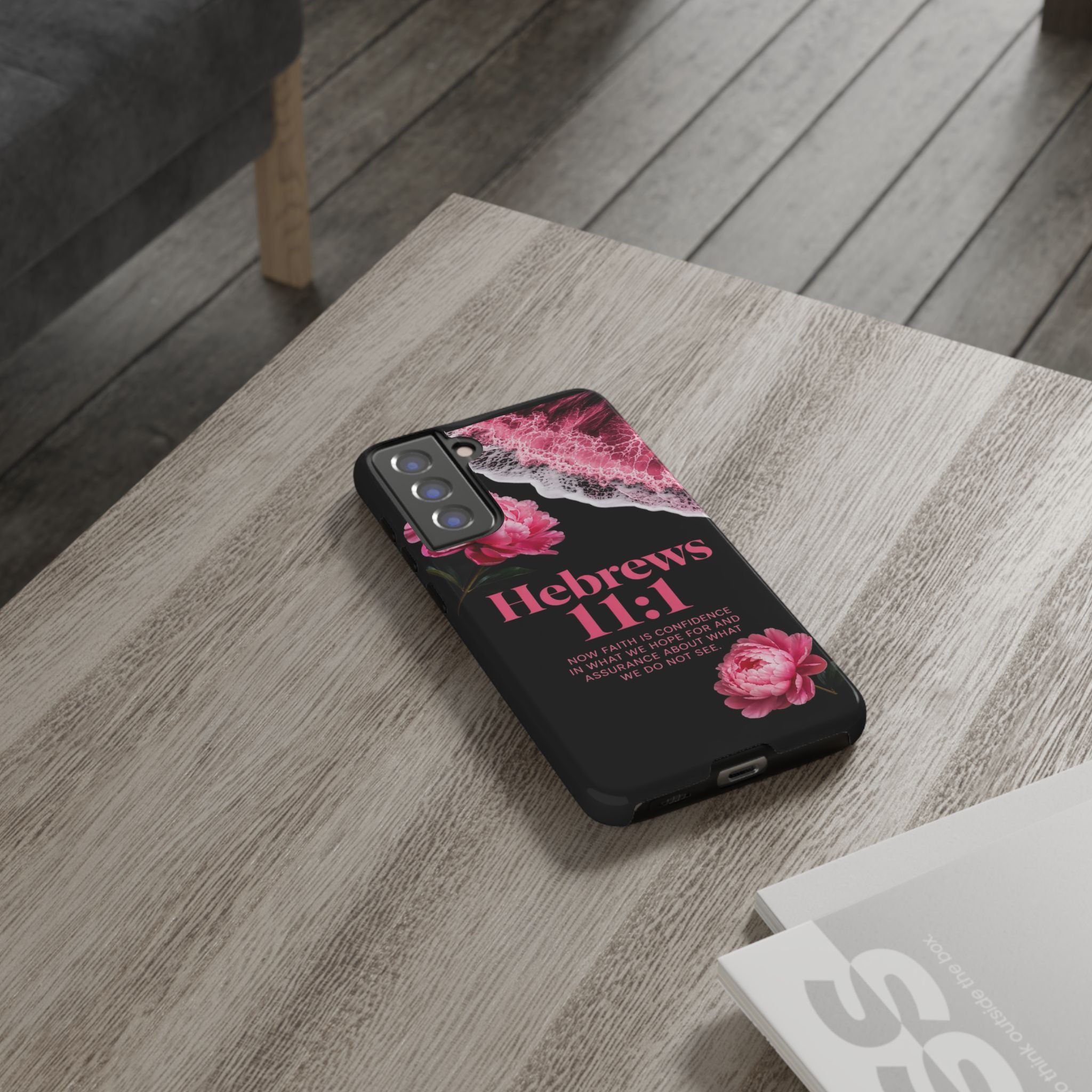 Bible Verses phone case -  Hebrews 11:1 Faith Phone Case — Pink Floral Scripture iPhone Cover