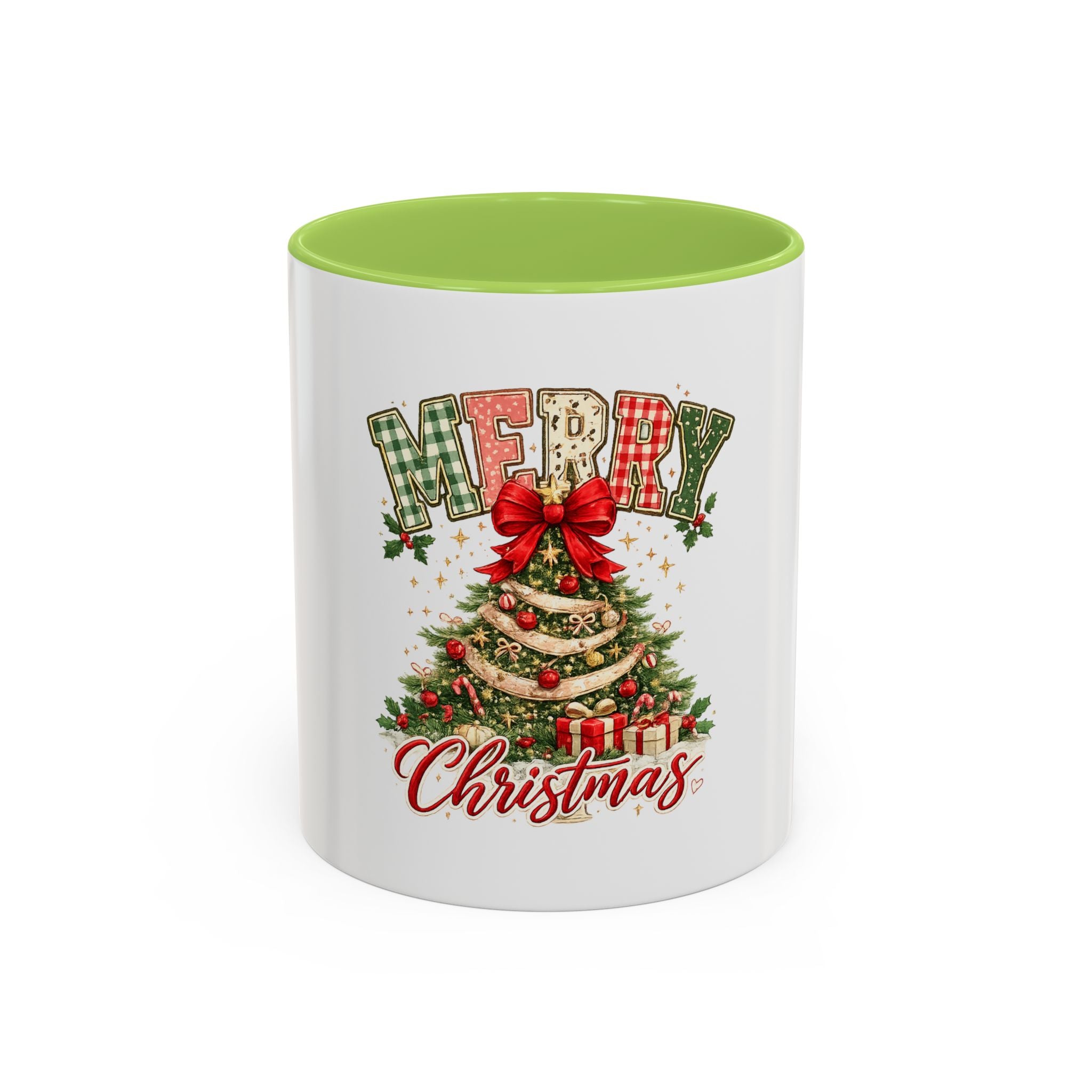 Merry Christmas Accent Coffee Mug – Festive Holiday Tree & Bow (11/15oz)