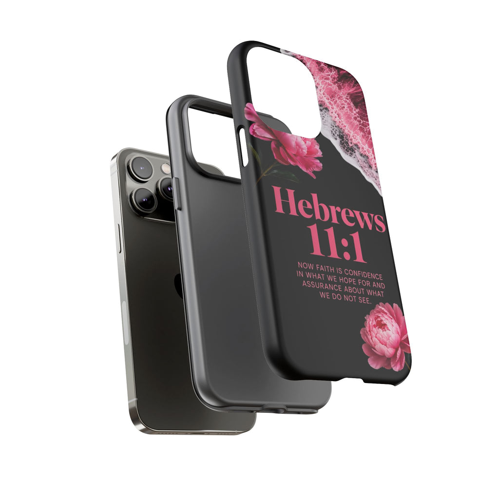 Bible Verses phone case -  Hebrews 11:1 Faith Phone Case — Pink Floral Scripture iPhone Cover