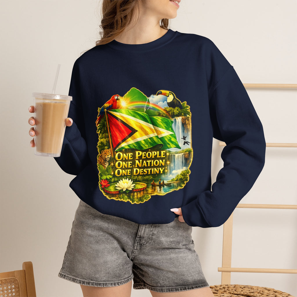 Guyana Flag & Wildlife Sweatshirt — "One People, One Nation, One Destiny" Crewneck