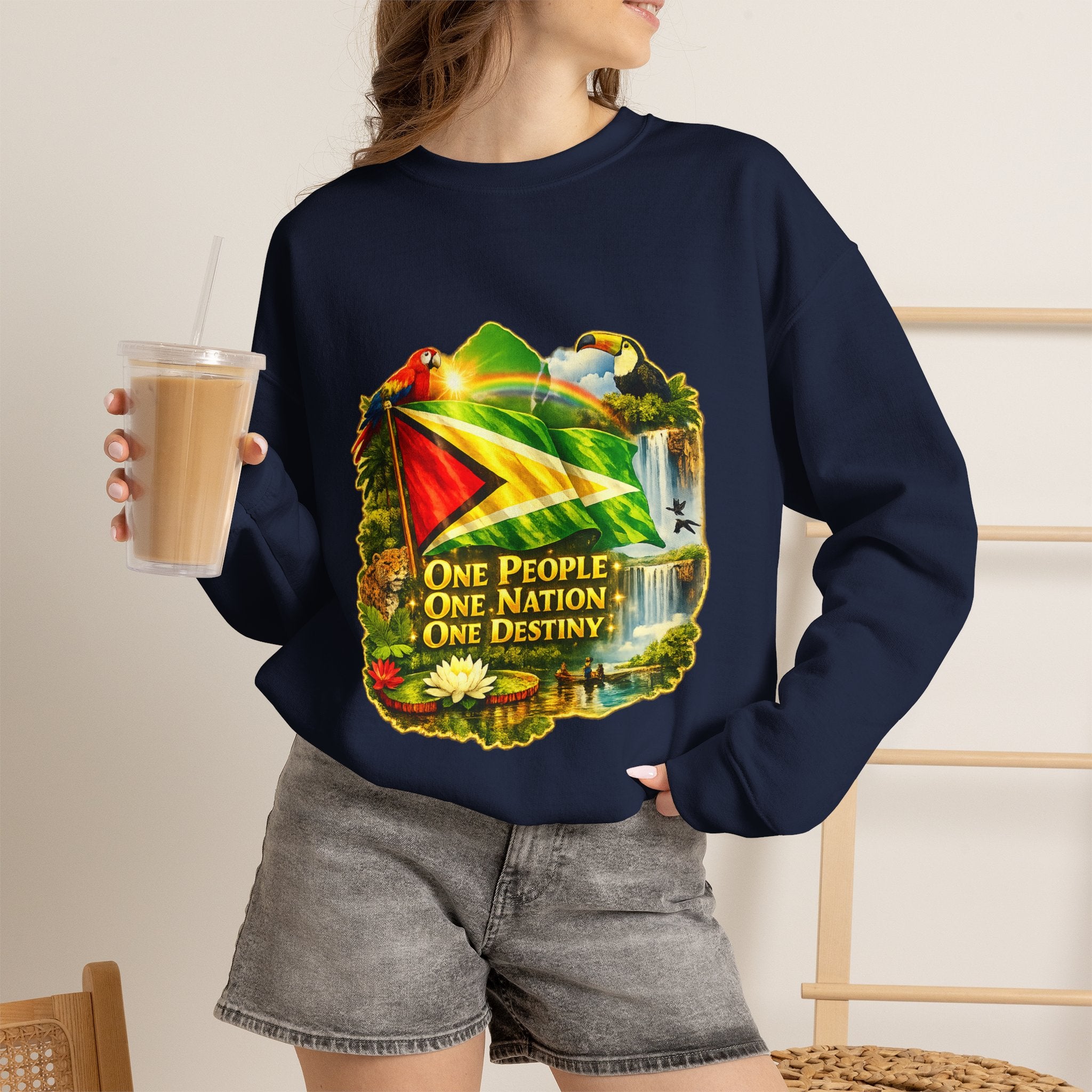 Guyana Flag & Wildlife Sweatshirt — "One People, One Nation, One Destiny" Crewneck
