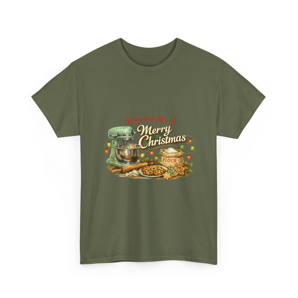 Christmas Baking Tee — "Wishing You A Merry Christmas" Vintage Mixer & Cookies T-Shirt