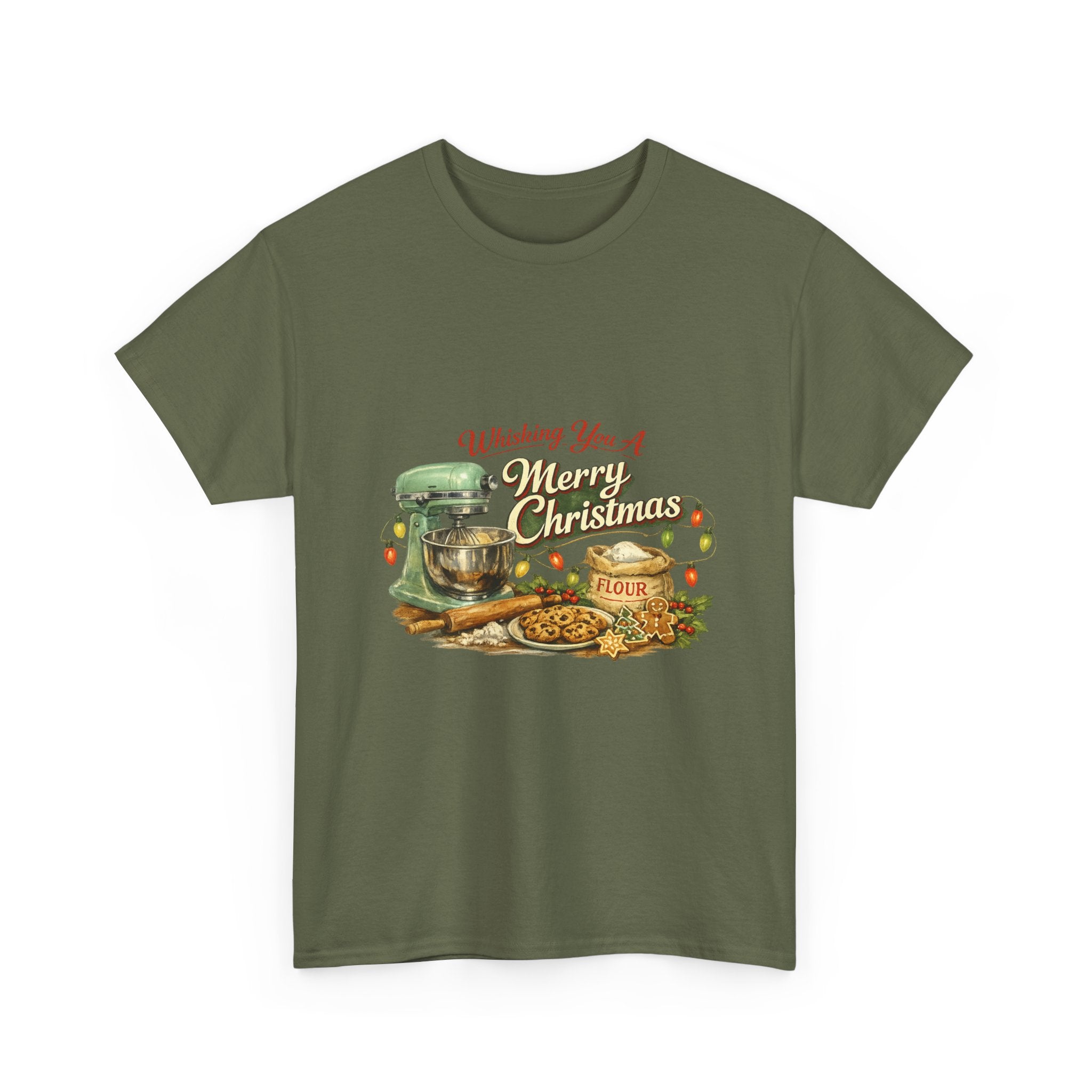 Christmas Baking Tee — "Wishing You A Merry Christmas" Vintage Mixer & Cookies T-Shirt