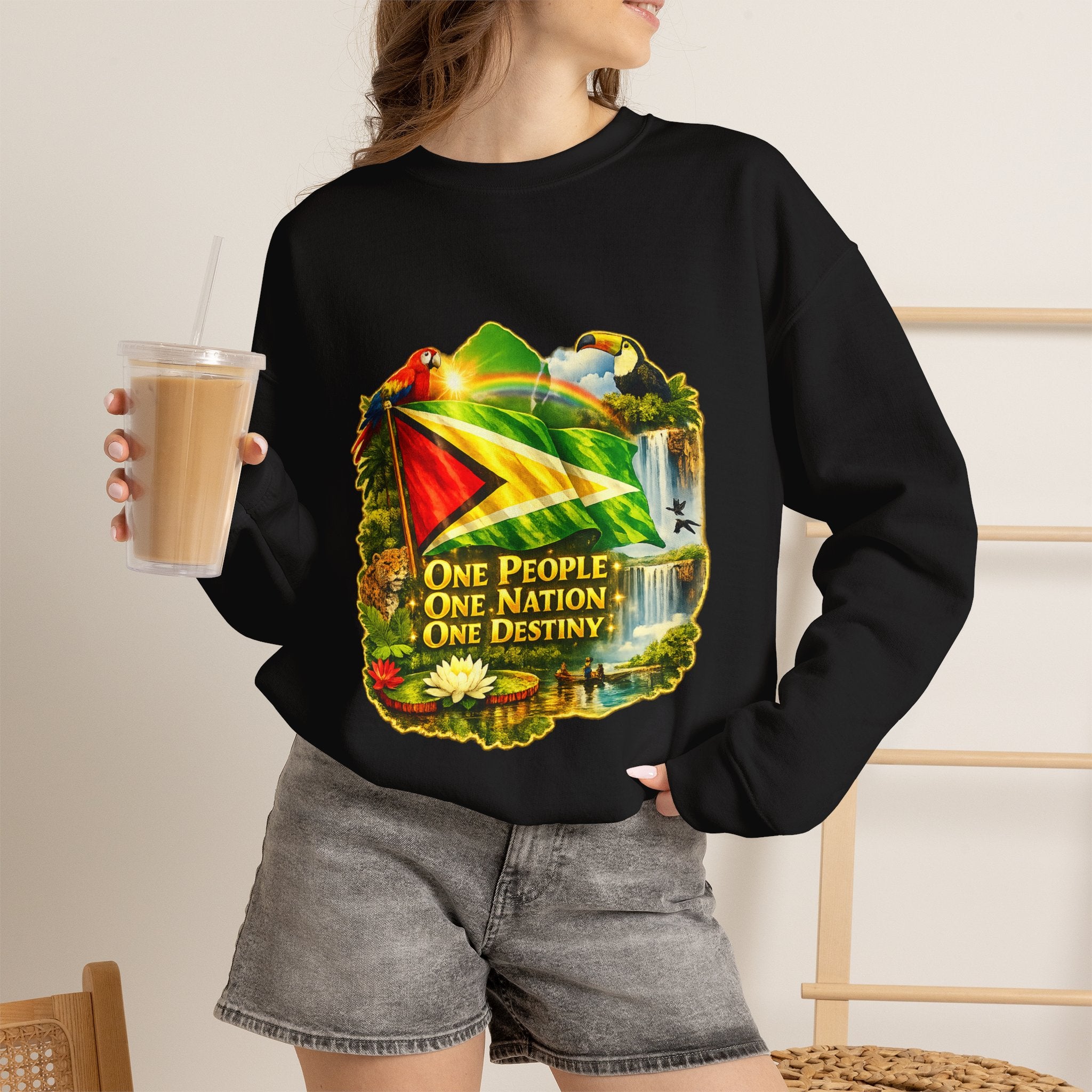 Guyana Flag & Wildlife Sweatshirt — "One People, One Nation, One Destiny" Crewneck