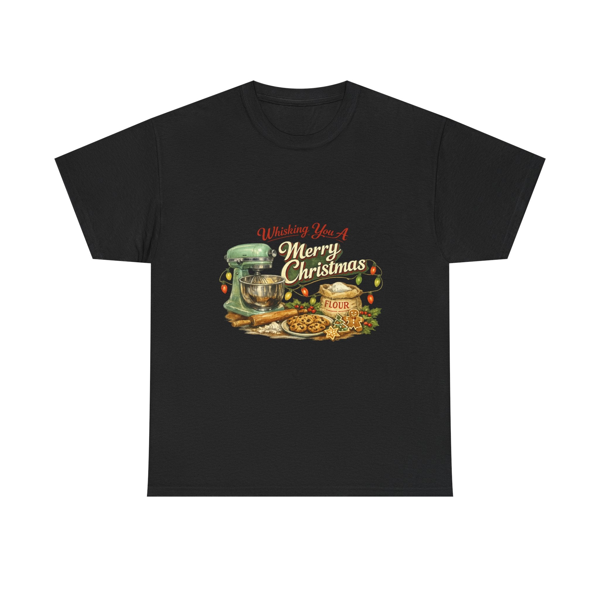 Christmas Baking Tee — "Wishing You A Merry Christmas" Vintage Mixer & Cookies T-Shirt