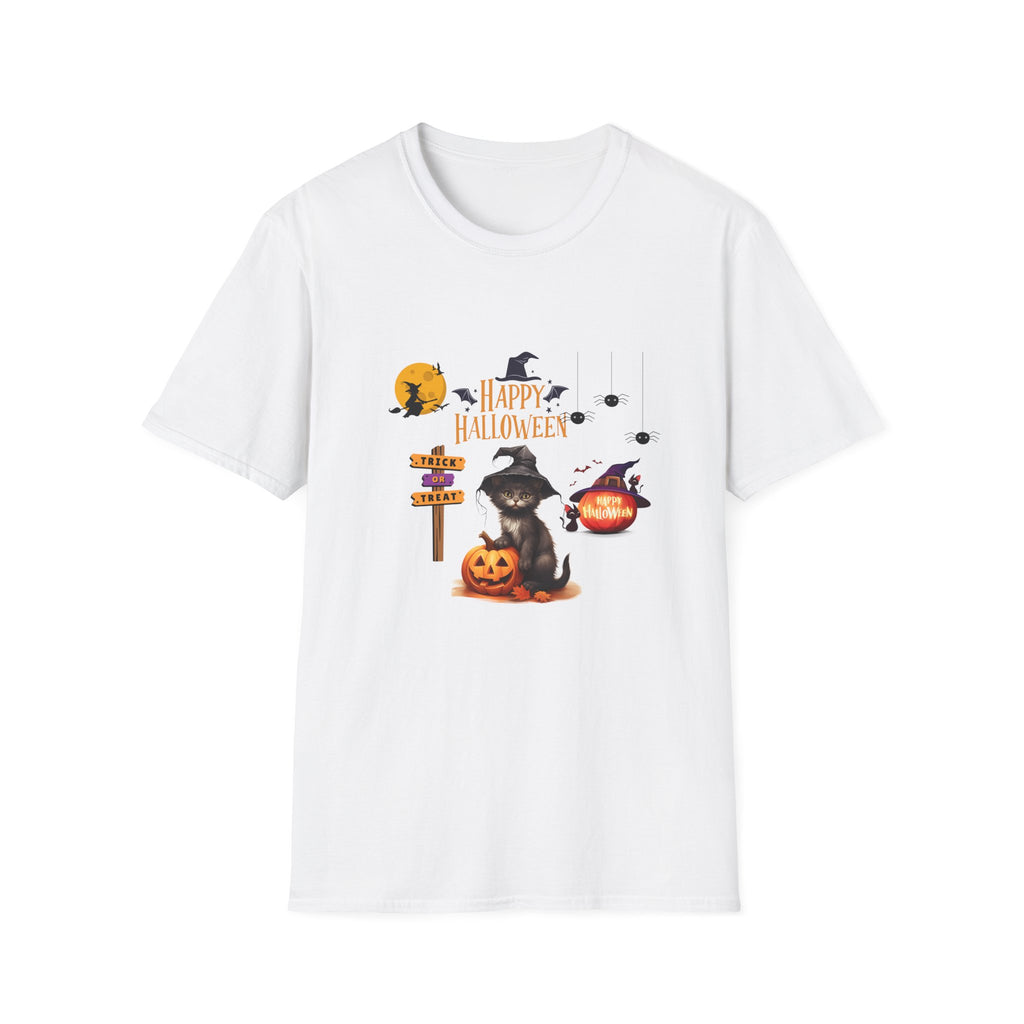 Happy Halloween Witch T-Shirt — Cute Pumpkin, Bats & Spooky Icons Tee