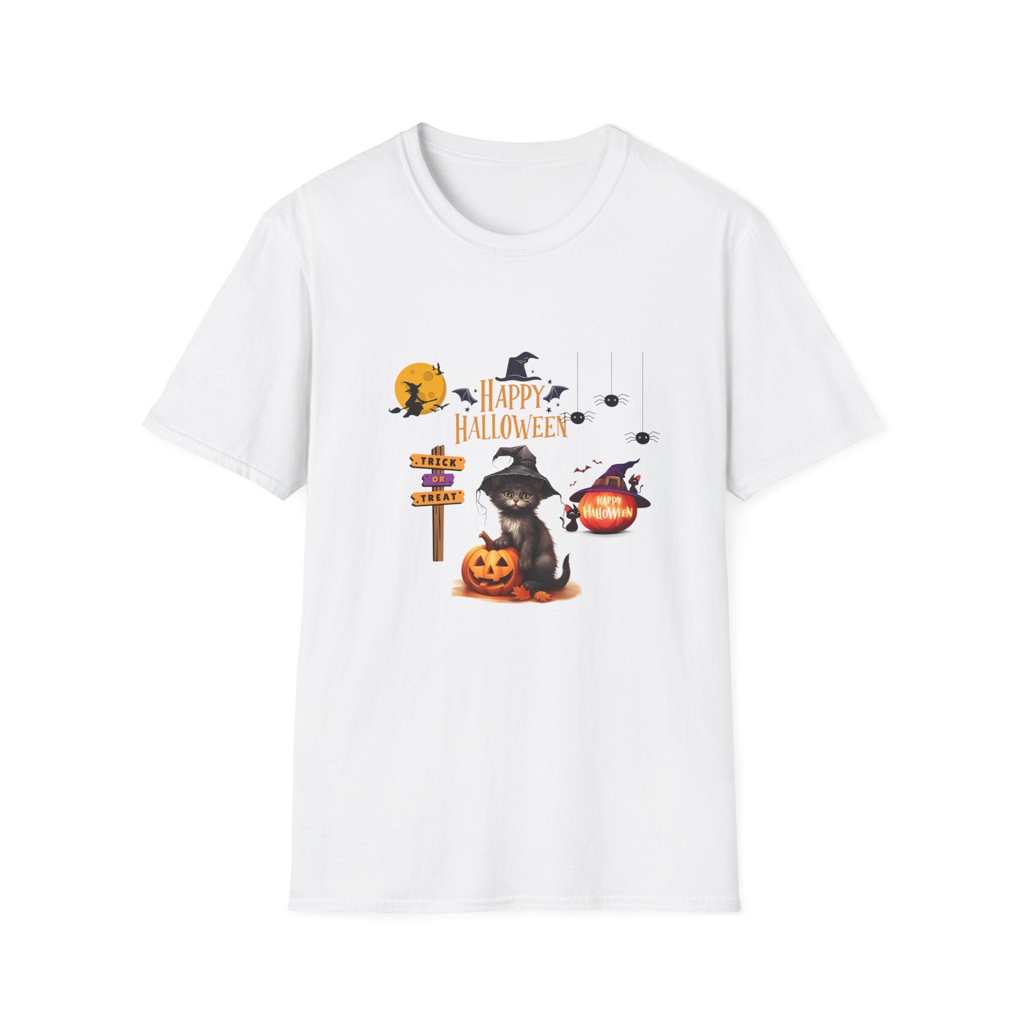 Happy Halloween Witch T-Shirt — Cute Pumpkin, Bats & Spooky Icons Tee