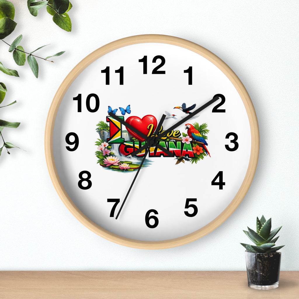 Guyana Pride Wall Clock — I Love Guyana Tropical Heart Design