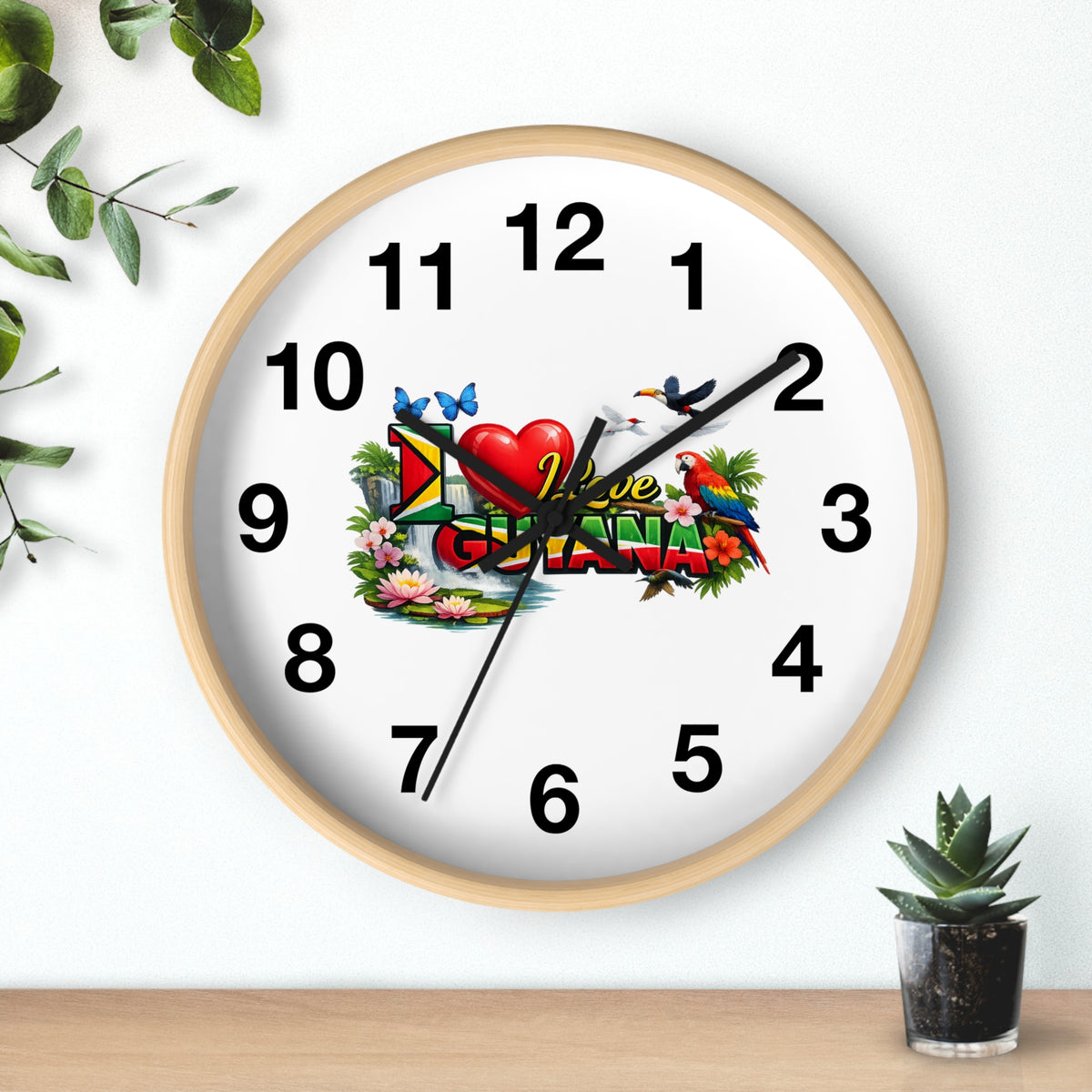 Guyana Pride Wall Clock — I Love Guyana Tropical Heart Design
