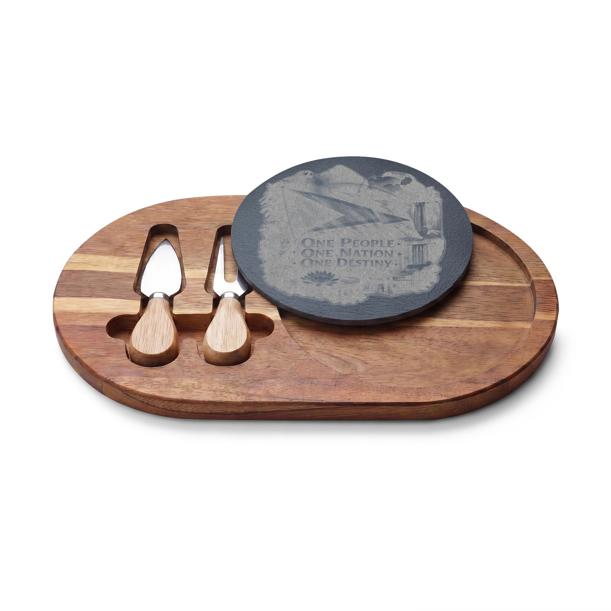 Engraved Acacia Charcuterie Board with Slate Insert & Cheese Tools