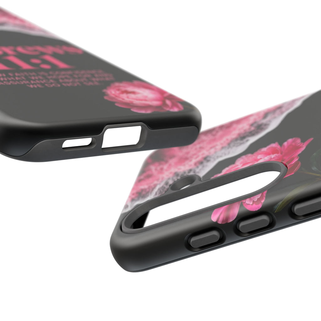 Bible Verses phone case -  Hebrews 11:1 Faith Phone Case — Pink Floral Scripture iPhone Cover