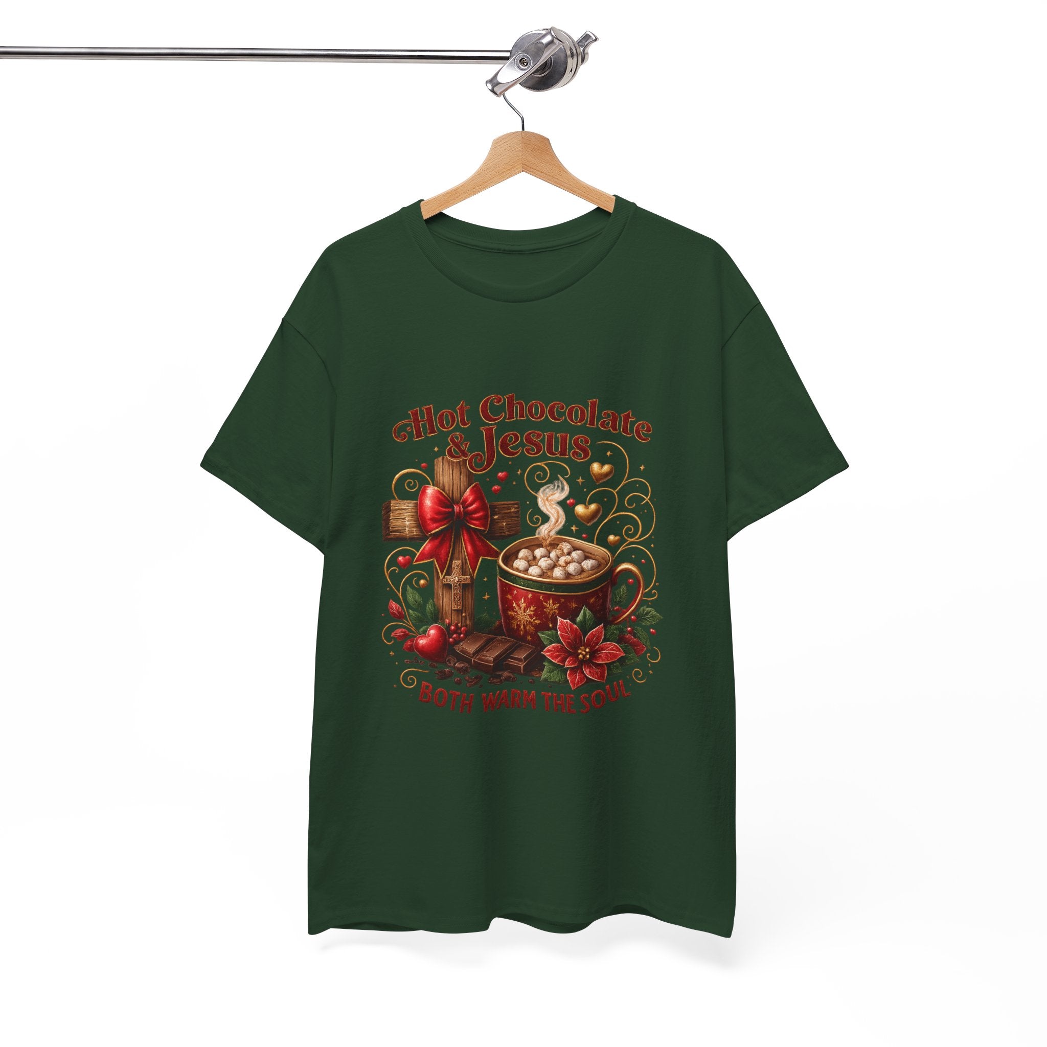 Christian T-Shirt — Hot Chocolate & Jesus "Both Warm the Soul" Christian Holiday Tee