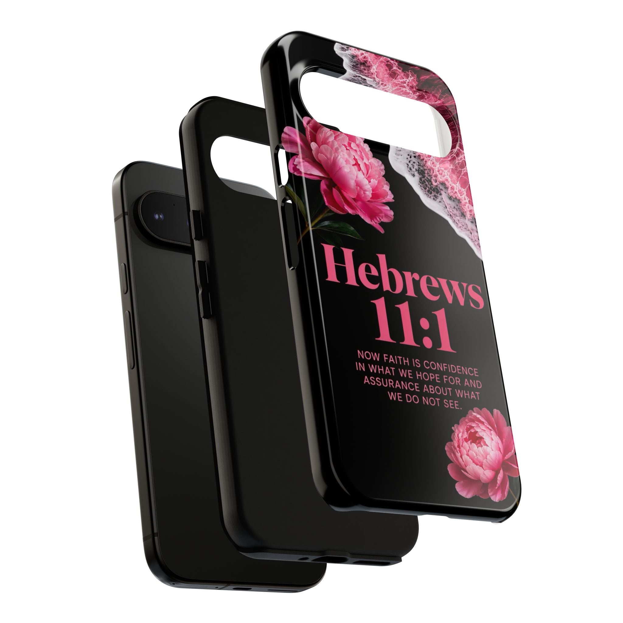 Bible Verses phone case -  Hebrews 11:1 Faith Phone Case — Pink Floral Scripture iPhone Cover