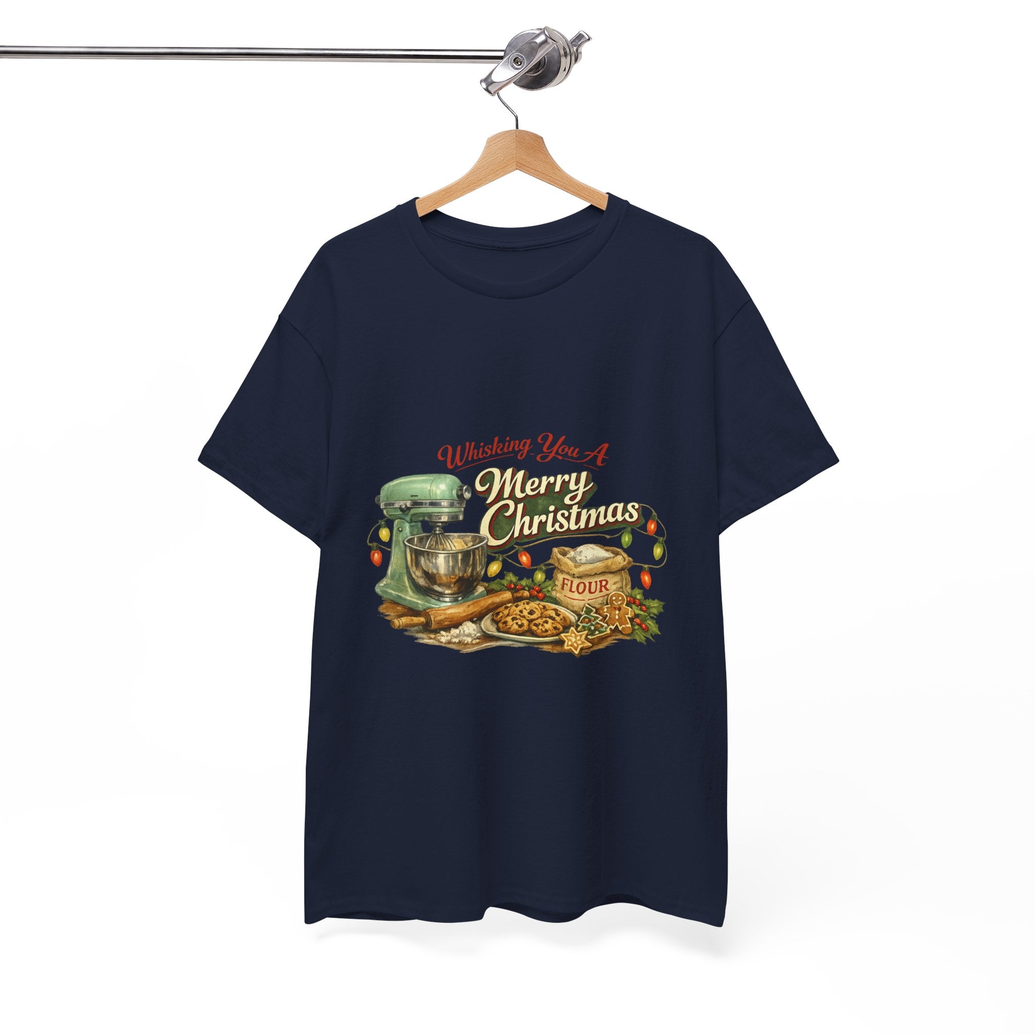Christmas Baking Tee — "Wishing You A Merry Christmas" Vintage Mixer & Cookies T-Shirt