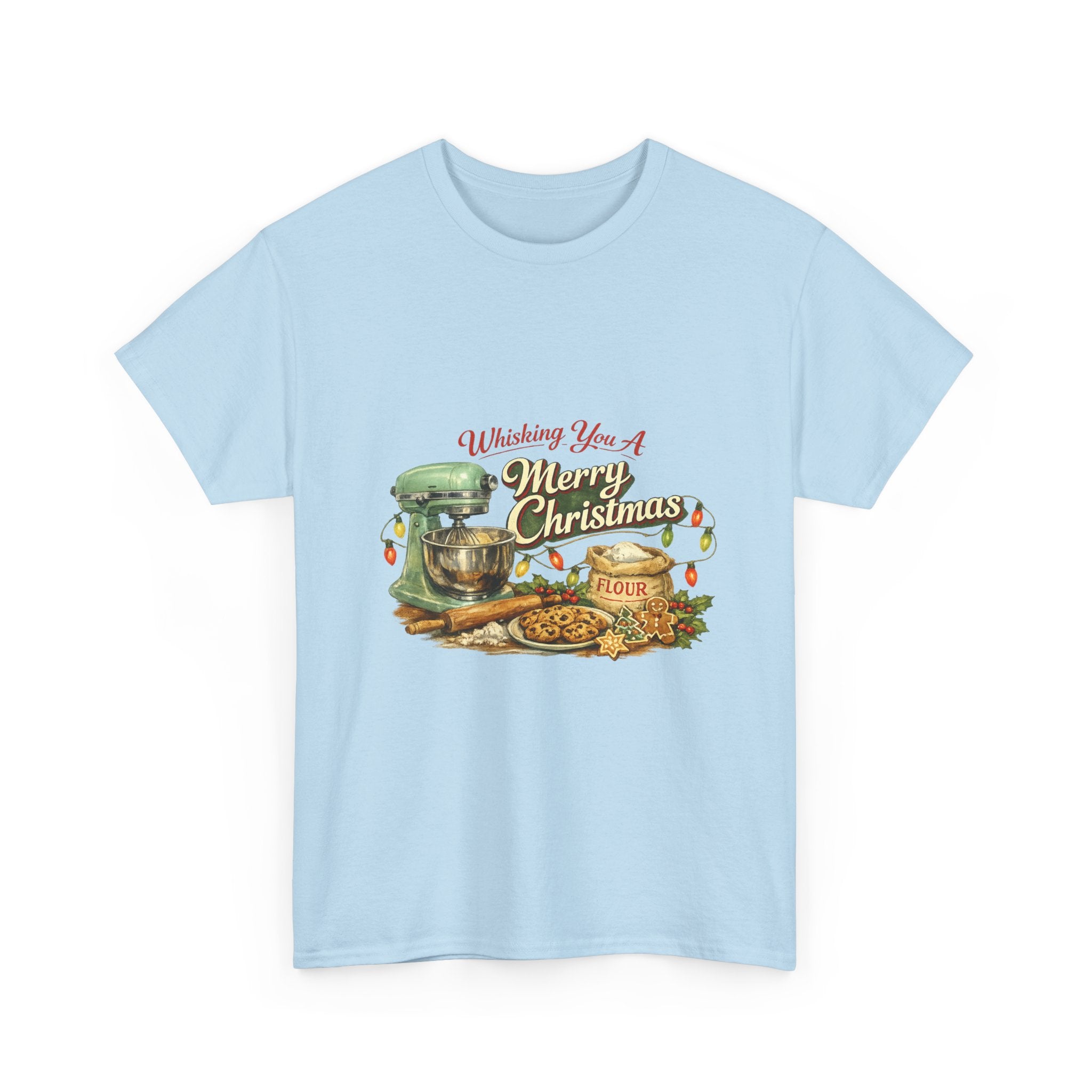Christmas Baking Tee — "Wishing You A Merry Christmas" Vintage Mixer & Cookies T-Shirt
