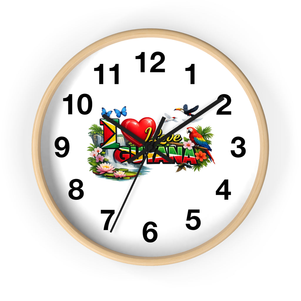 Guyana Pride Wall Clock — I Love Guyana Tropical Heart Design