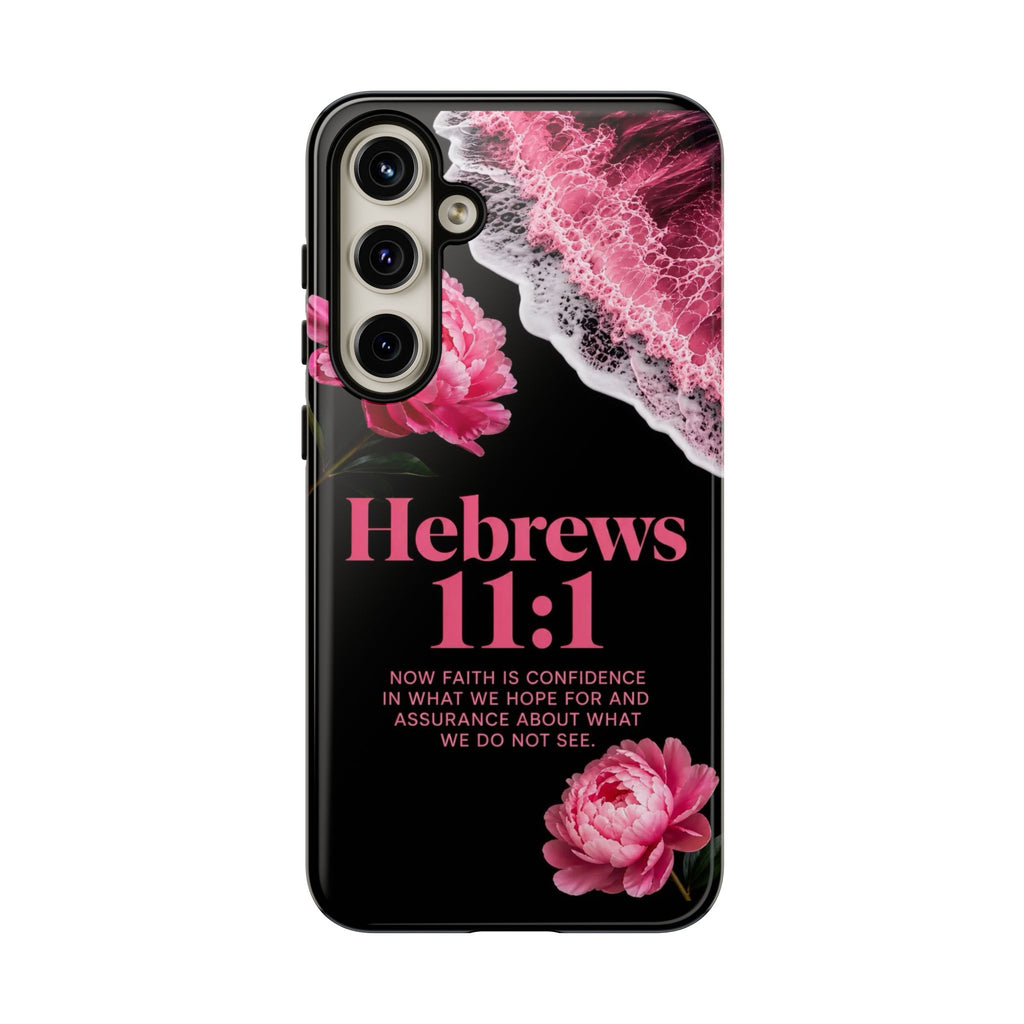 Bible Verses phone case -  Hebrews 11:1 Faith Phone Case — Pink Floral Scripture iPhone Cover