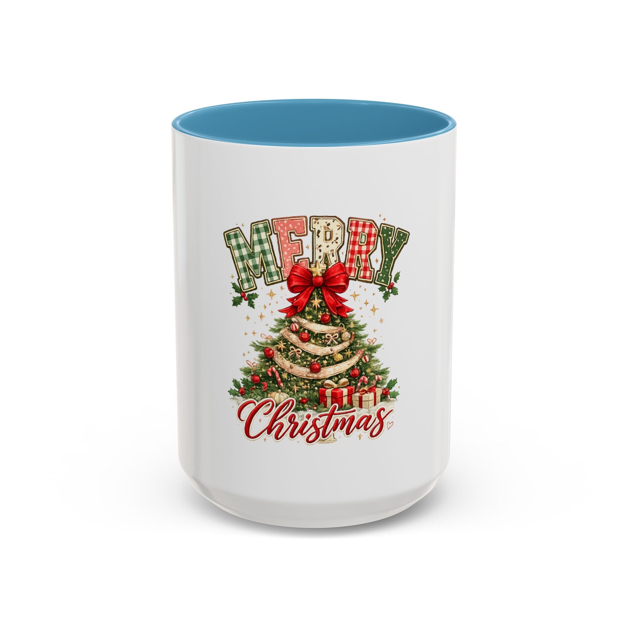 Merry Christmas Accent Coffee Mug – Festive Holiday Tree & Bow (11/15oz)