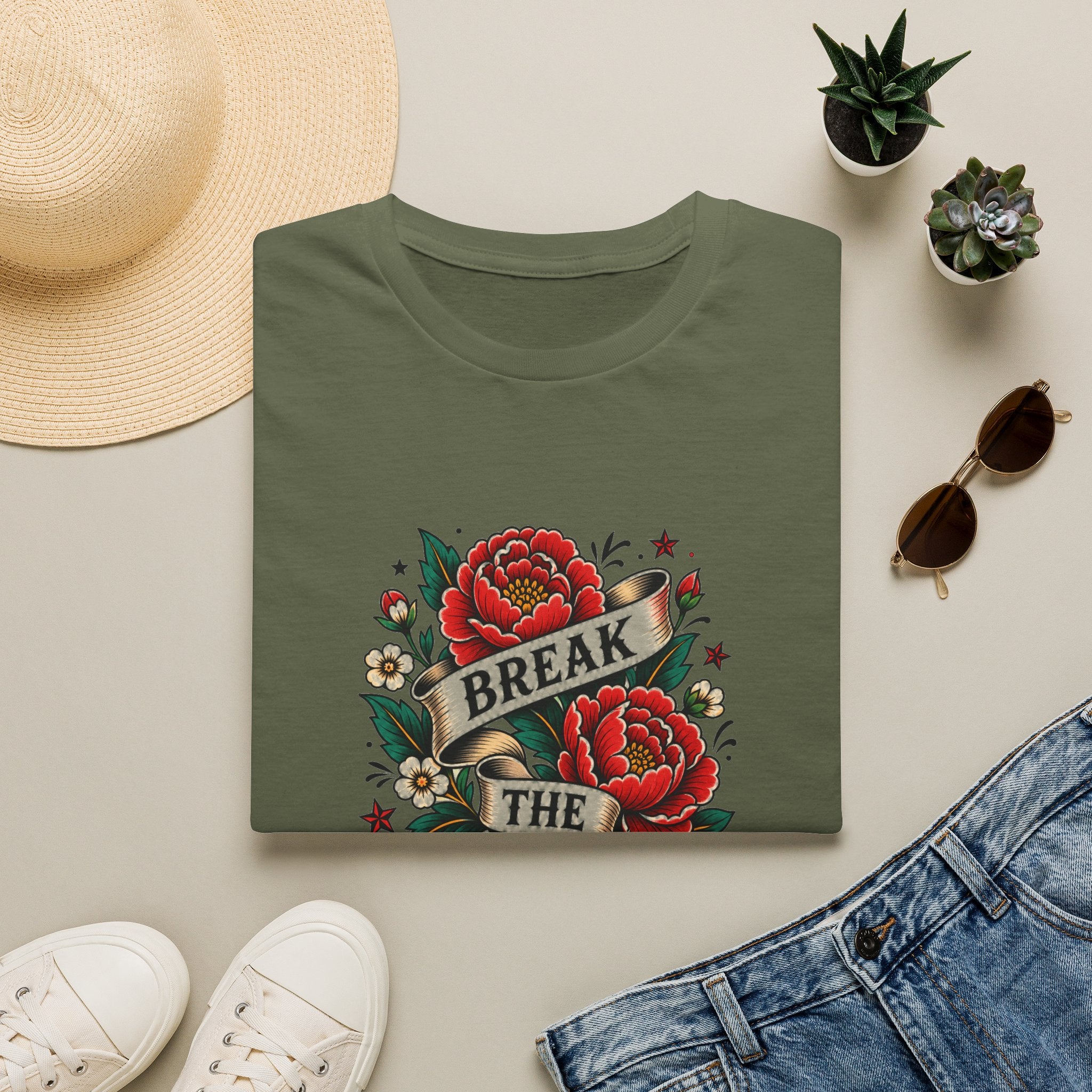 Break the Ordinary T-Shirt — Vintage Rose Banner Graphic