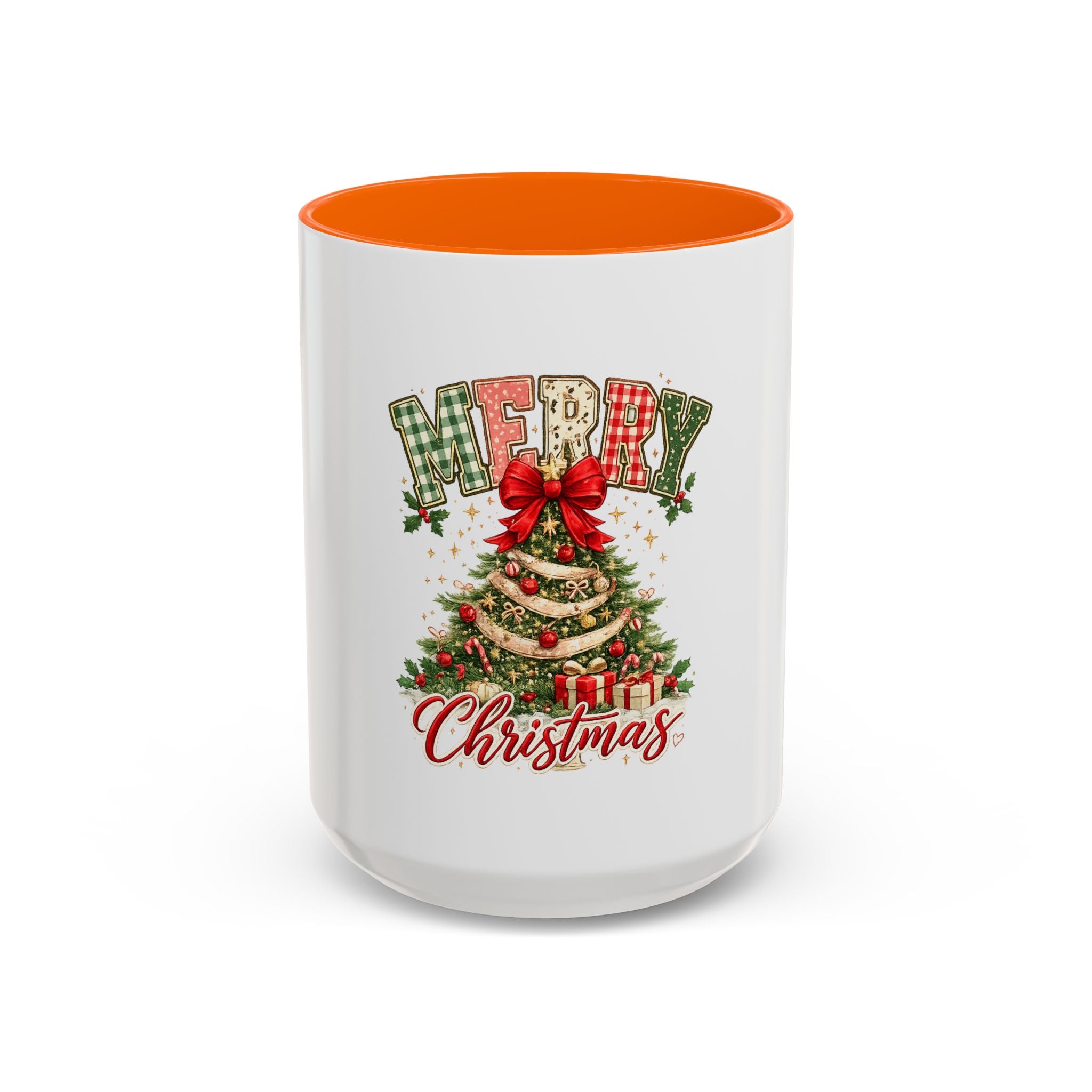 Merry Christmas Accent Coffee Mug – Festive Holiday Tree & Bow (11/15oz)