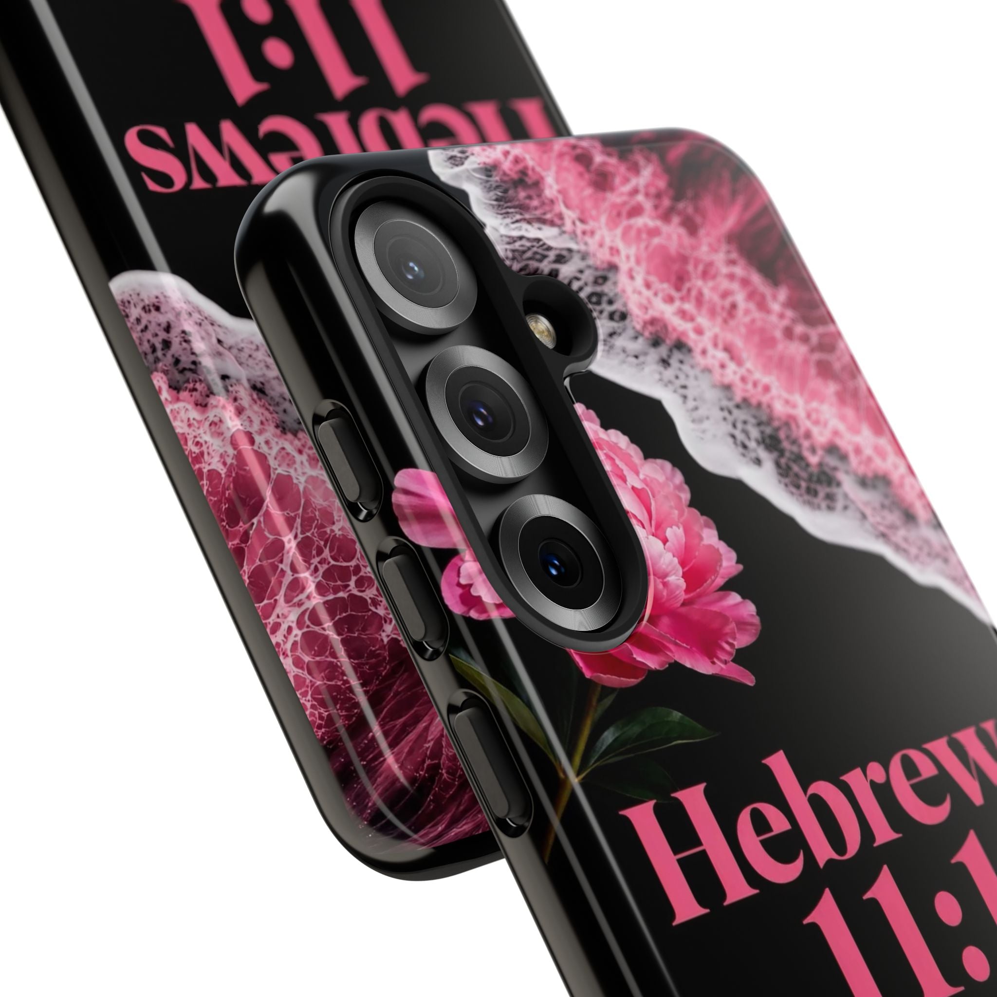 Bible Verses phone case -  Hebrews 11:1 Faith Phone Case — Pink Floral Scripture iPhone Cover