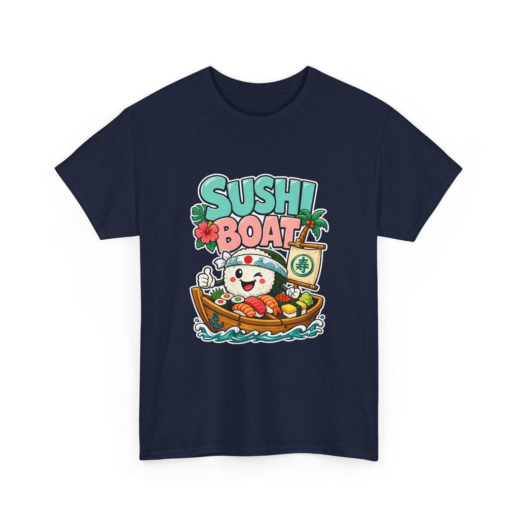 Sushi Boat Graphic Tee — Cute Kawaii Sushi Cat on Boat T-Shirt