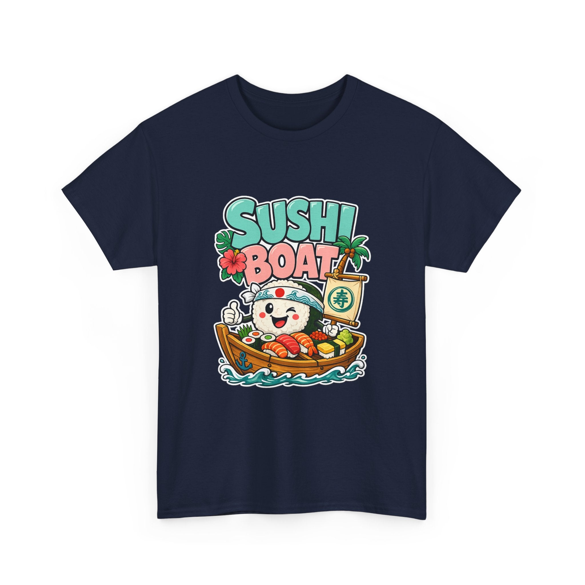 Sushi Boat Graphic Tee — Cute Kawaii Sushi Cat on Boat T-Shirt