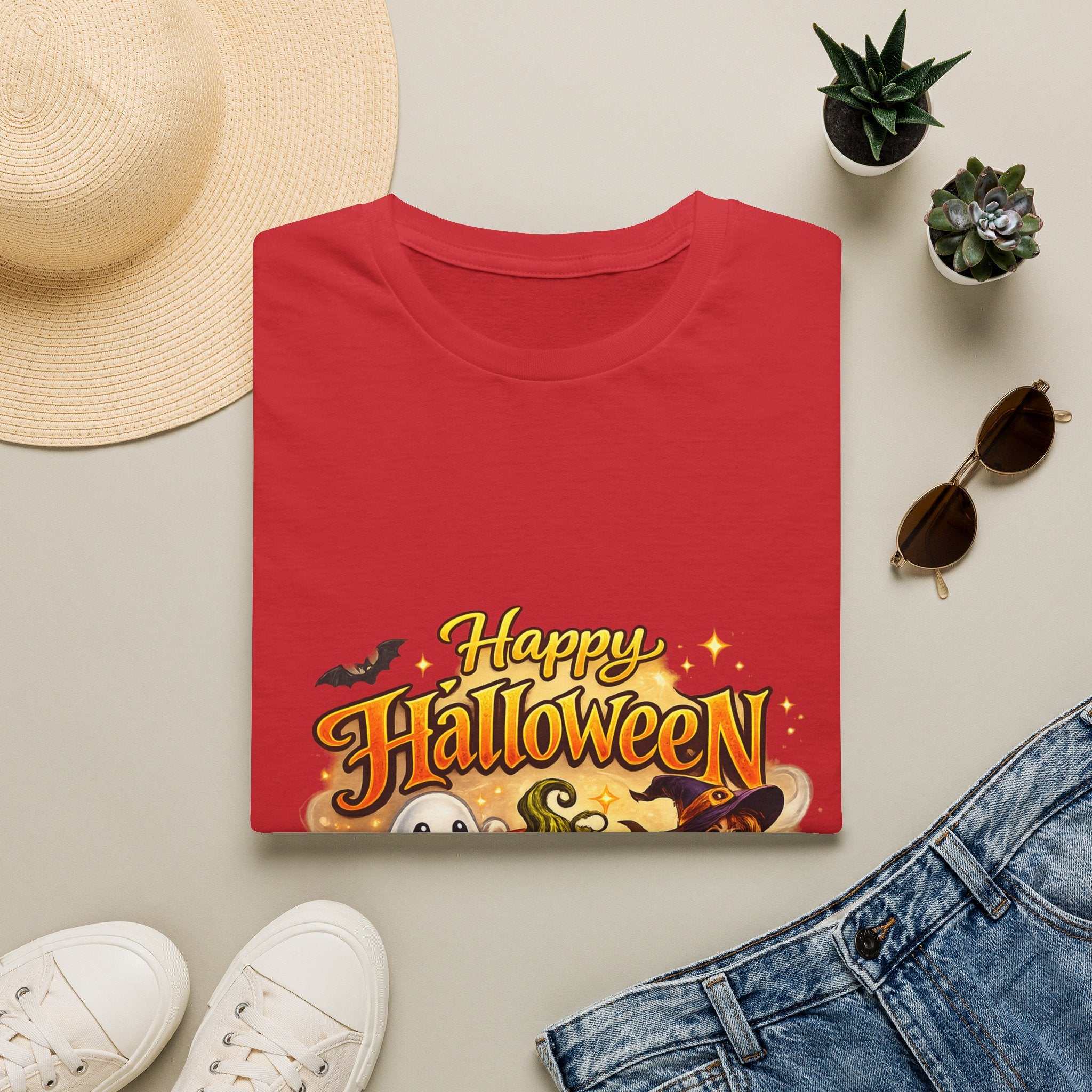 Halloween Witch and Ghost designs T-Shirt — "Happy Halloween" Pumpkin & Ghost Graphic